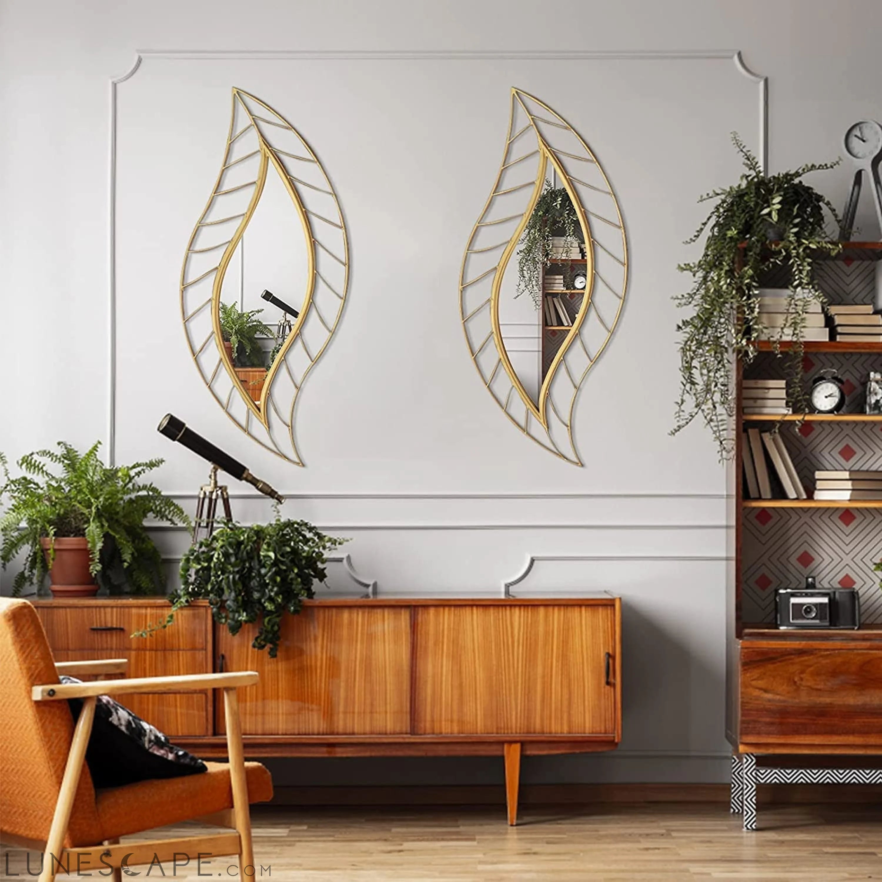 Gold Leaf Wall Mirror Elegant Decorative Mirror for Bathroom Vanity, LUNESCAPE