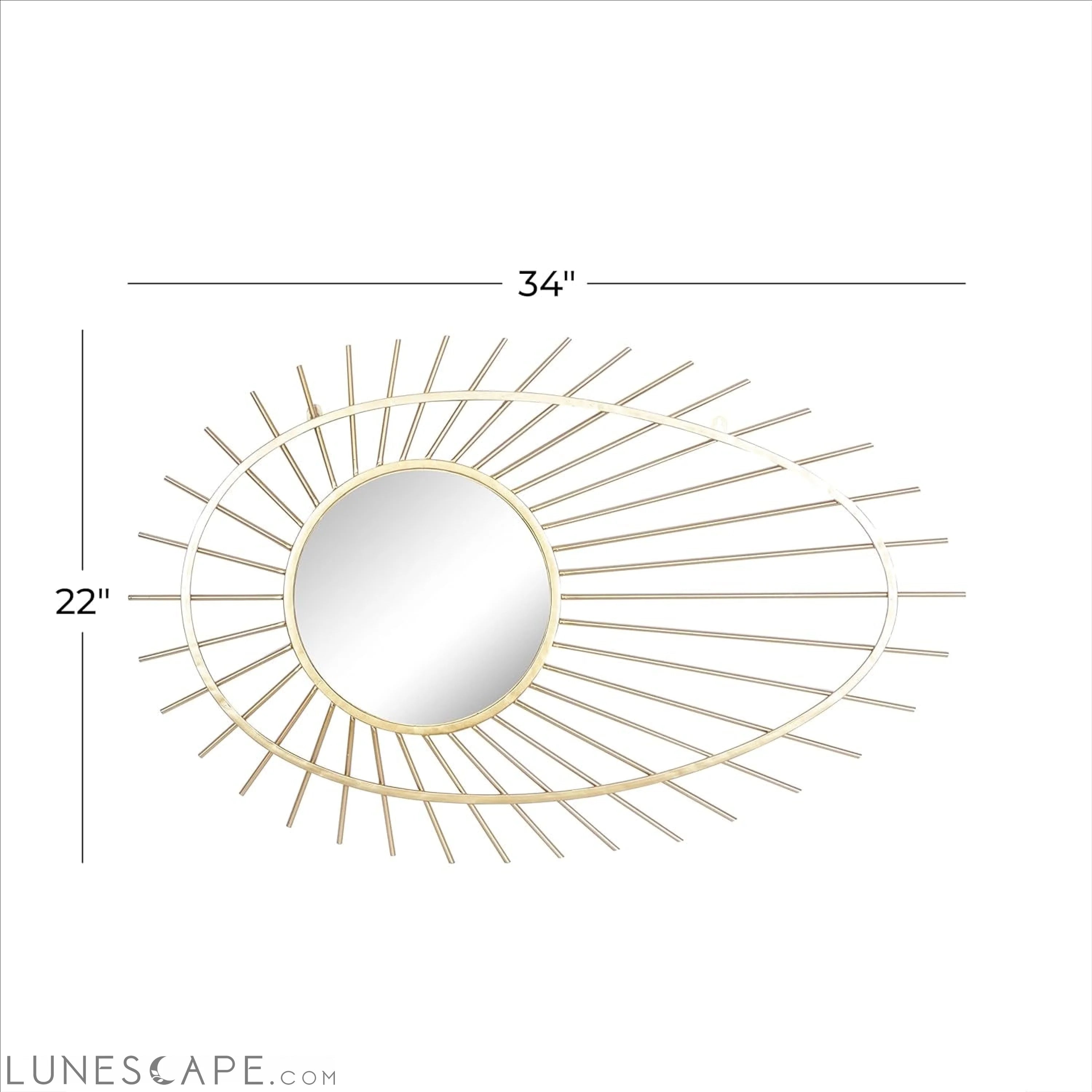 Gold Metal Round Wall Mirror, 22 x 1 x 34 LUNESCAPE