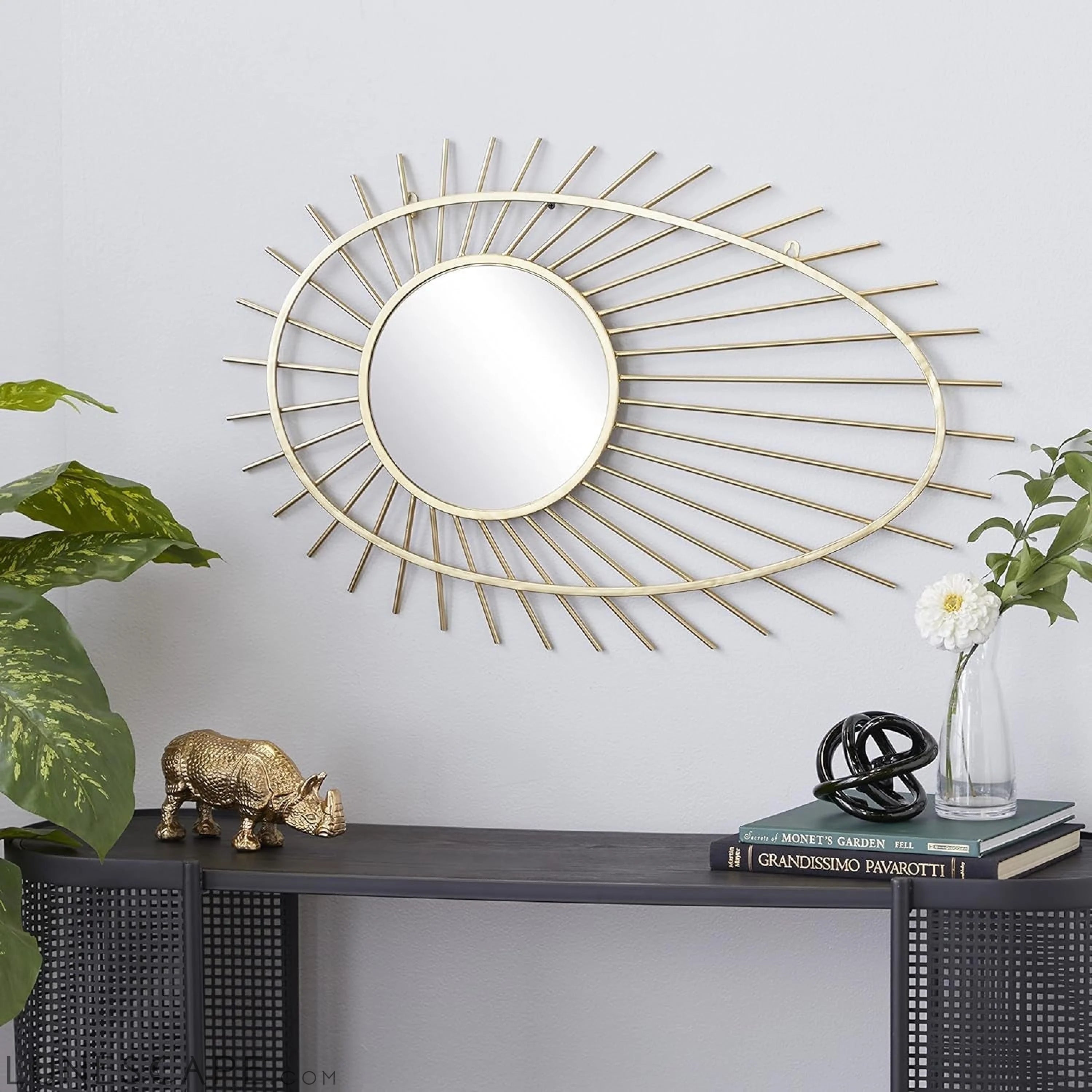 Gold Metal Round Wall Mirror, 22 x 1 x 34 LUNESCAPE