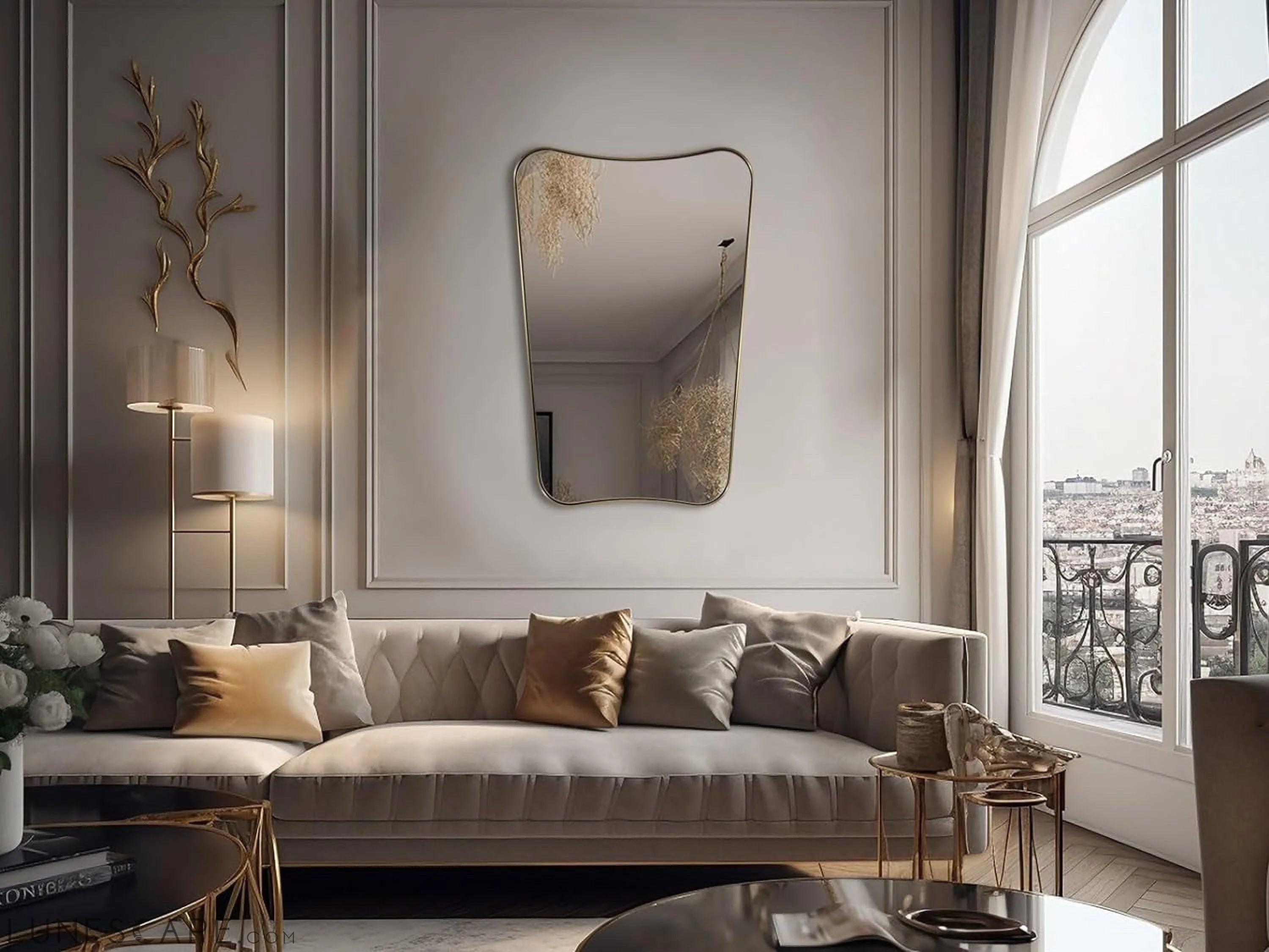Gold Mirror, 24X36 Irregular Wall Mirror, Gold Antique Bathroom Vanity LUNESCAPE