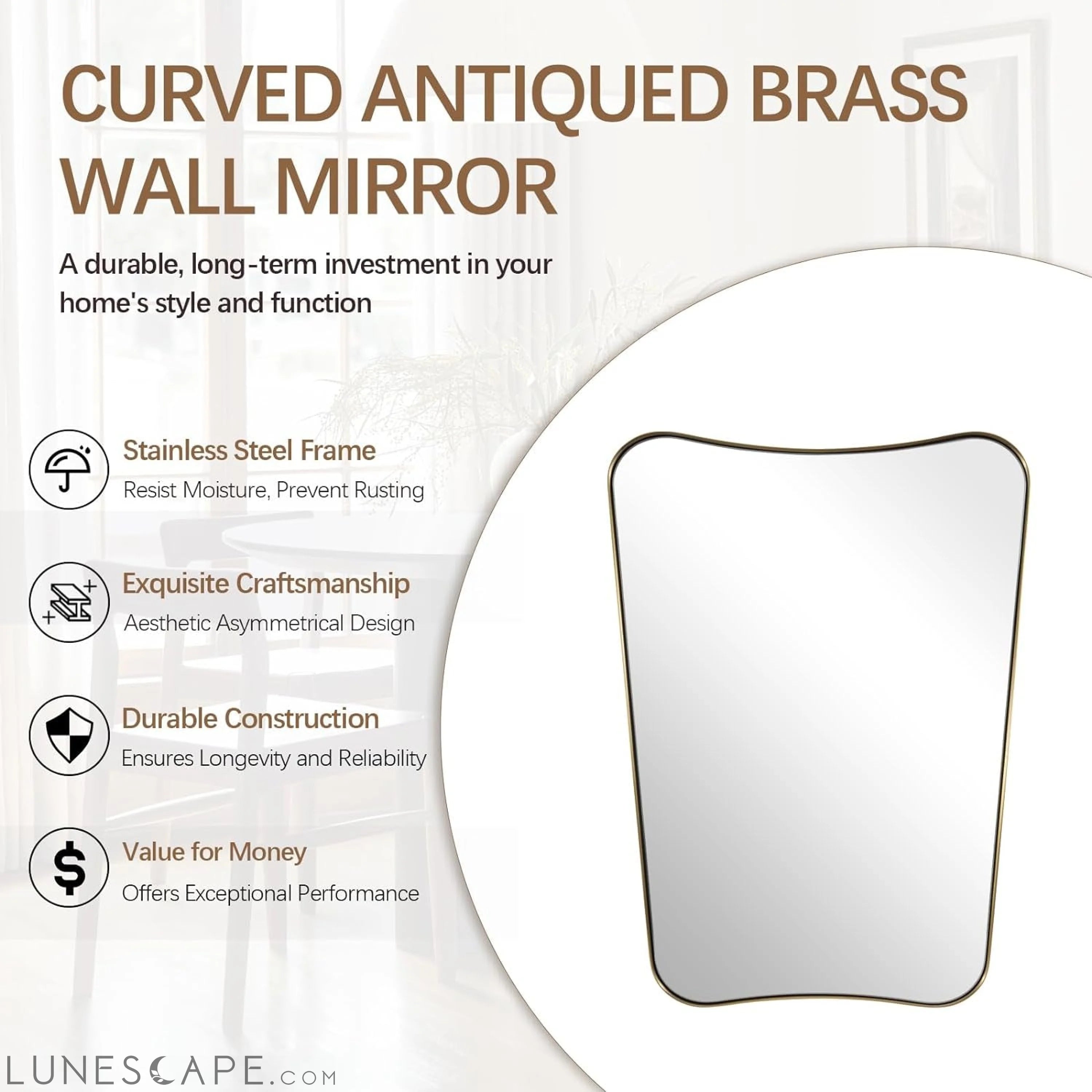 Gold Mirror, 24X36 Irregular Wall Mirror, Gold Antique Bathroom Vanity LUNESCAPE