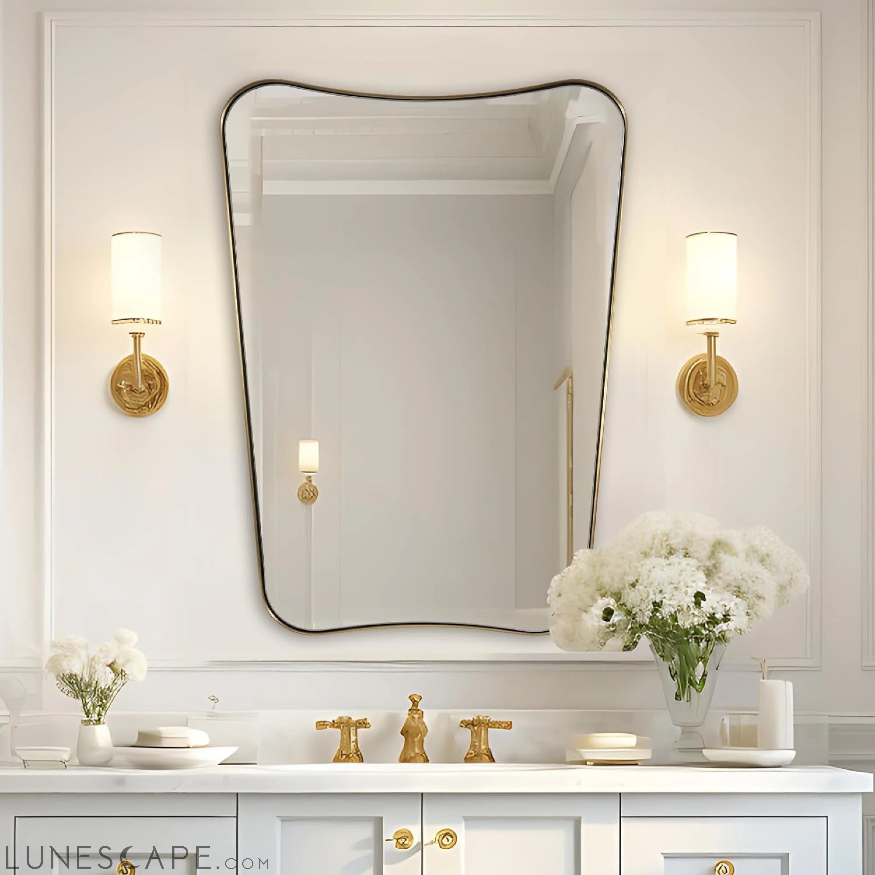 Gold Mirror, 24X36 Irregular Wall Mirror, Gold Antique Bathroom Vanity LUNESCAPE