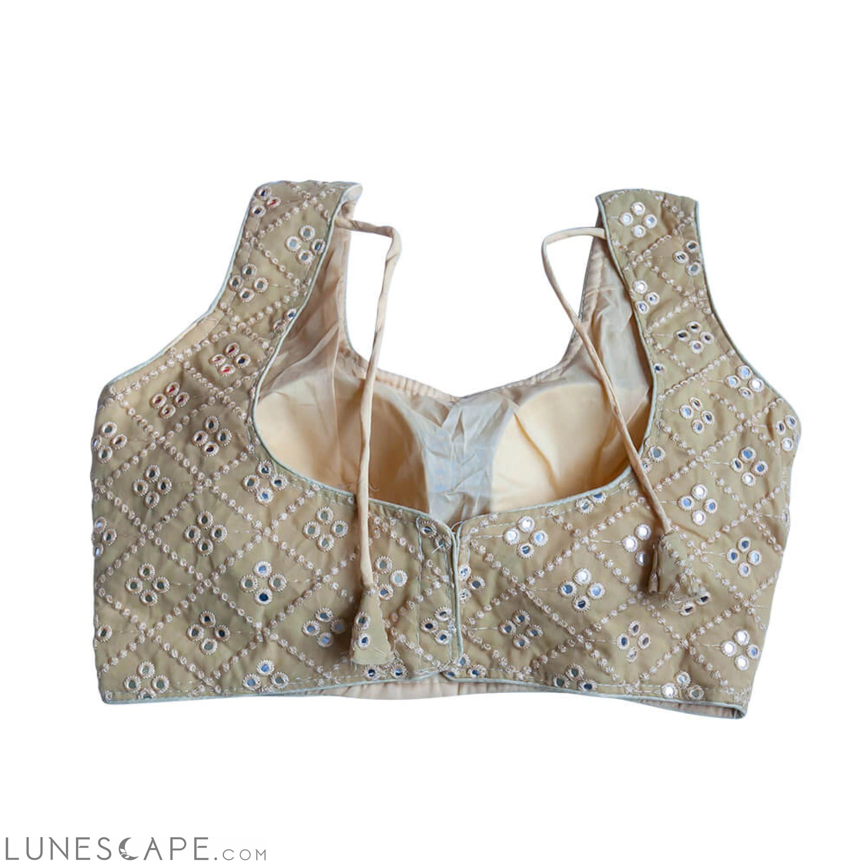 Gold Mirror Work Wear Sleeveless Saree Blouse LUNESCAPE