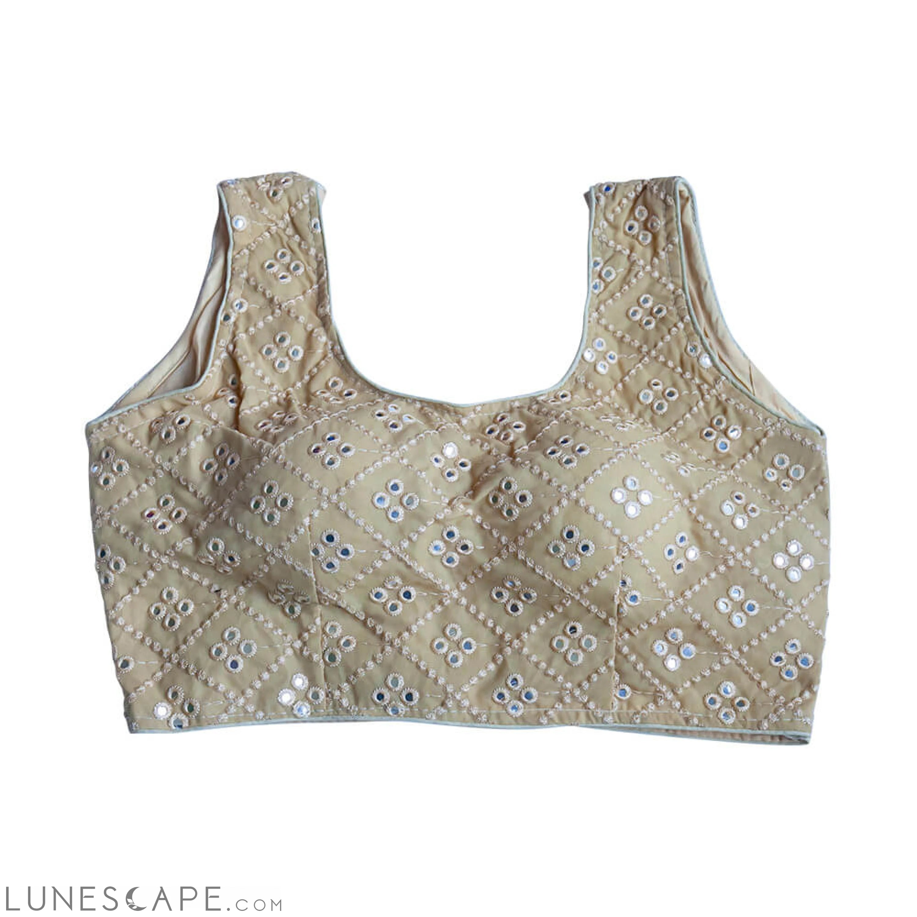 Gold Mirror Work Wear Sleeveless Saree Blouse LUNESCAPE