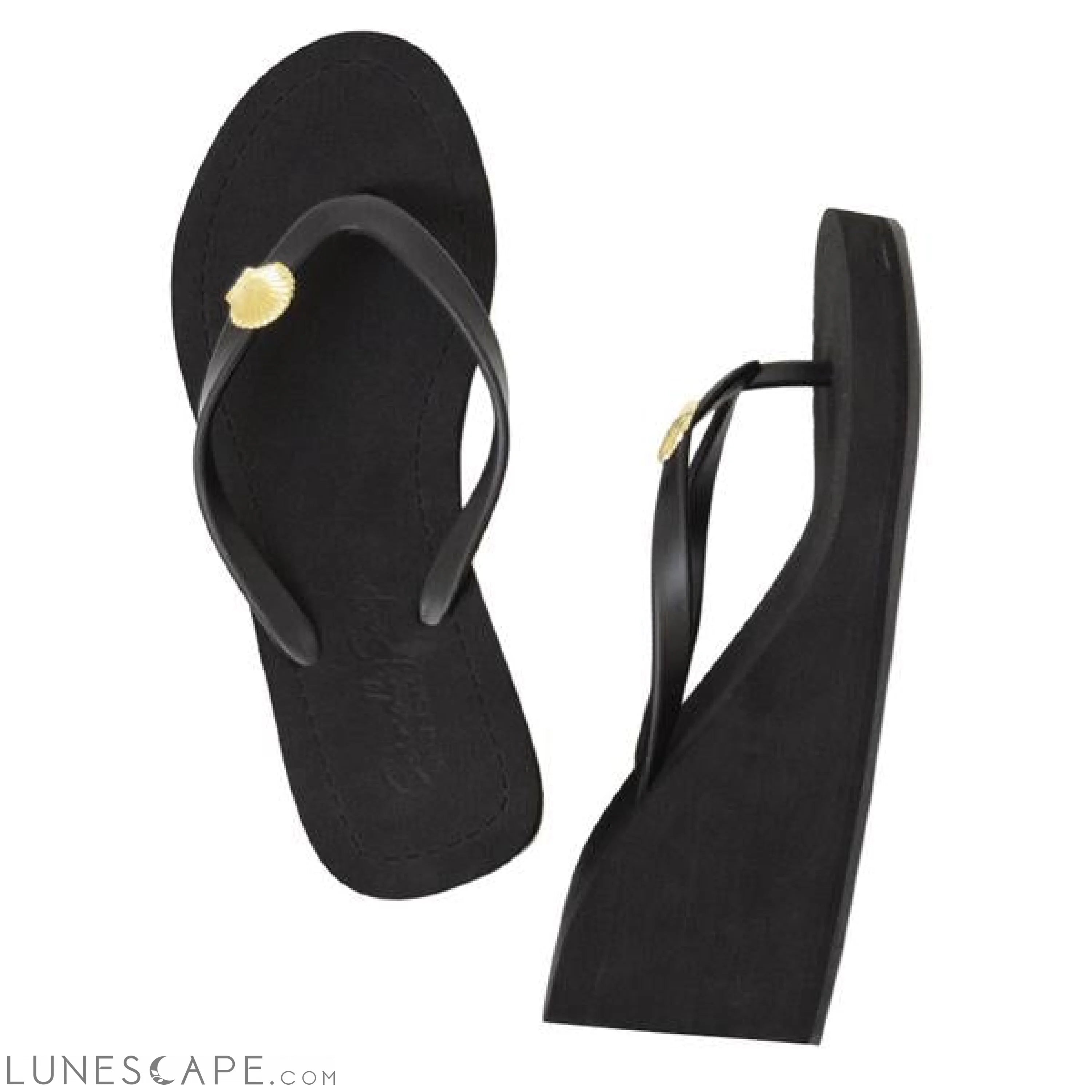 Gold Shell - Studs Charm Women's High Wedge Flip Flops Sandal LUNESCAPE