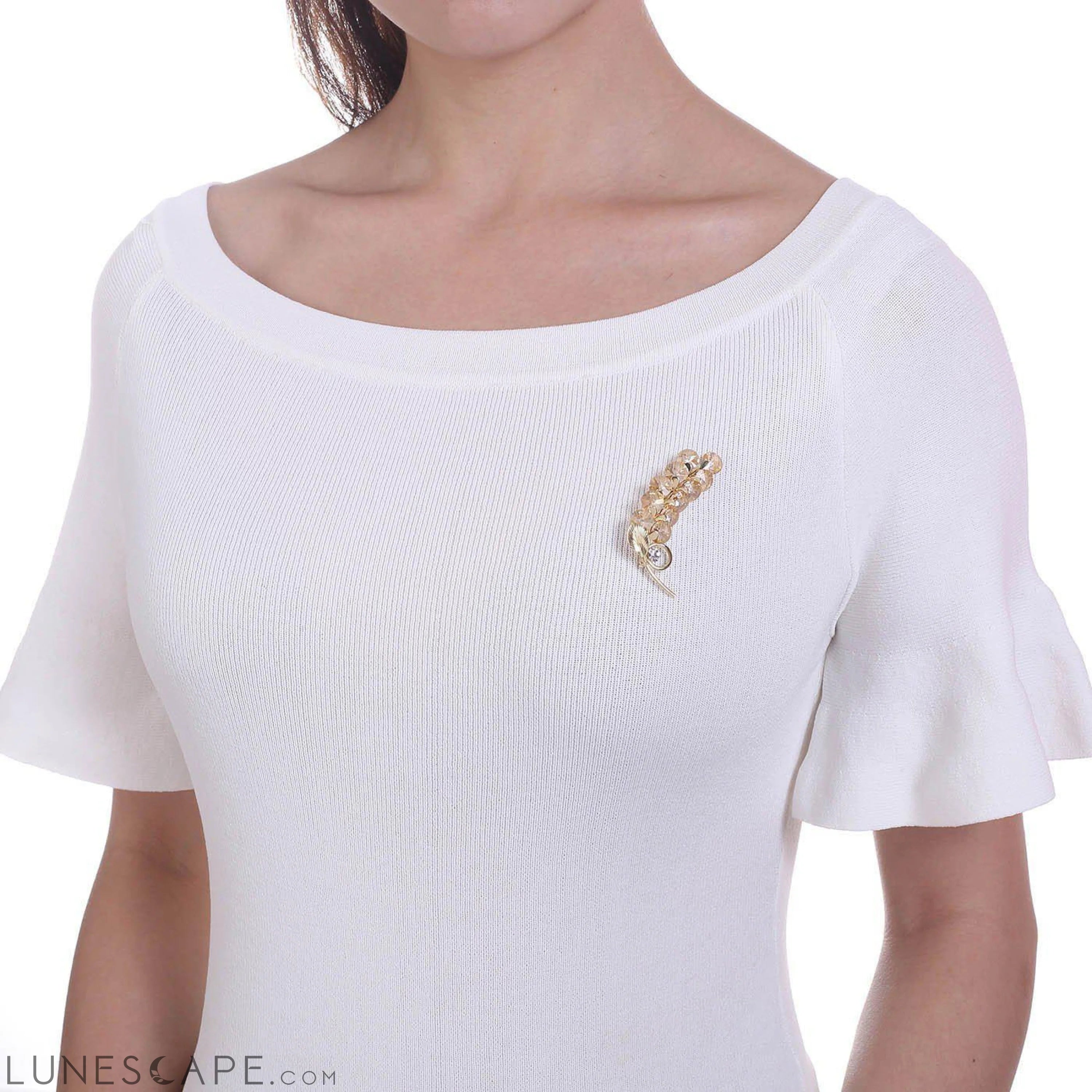 Golden Leaf of Solitaire Brooch LUNESCAPE