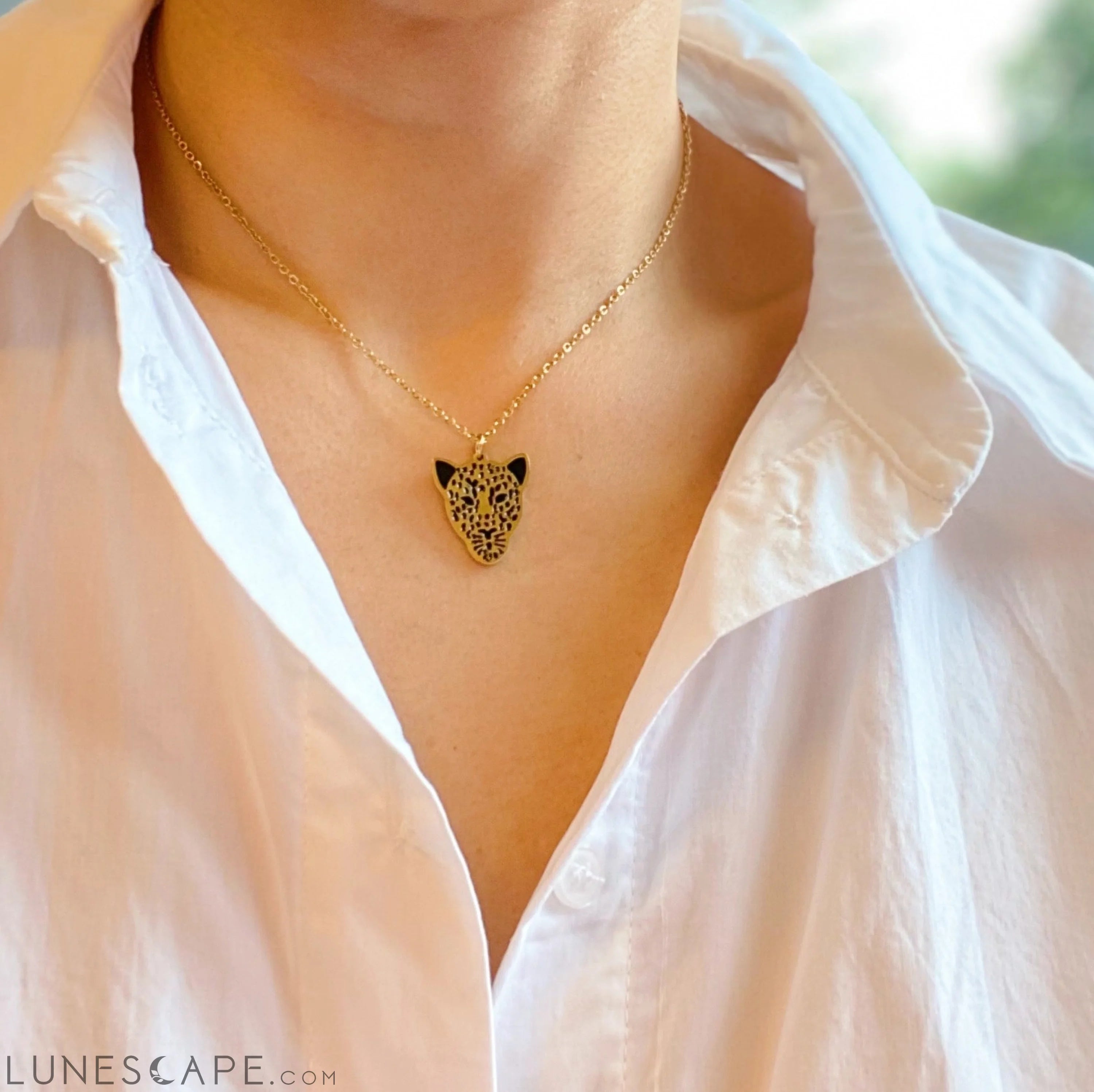 Golden Leopard Pendant Necklace LUNESCAPE