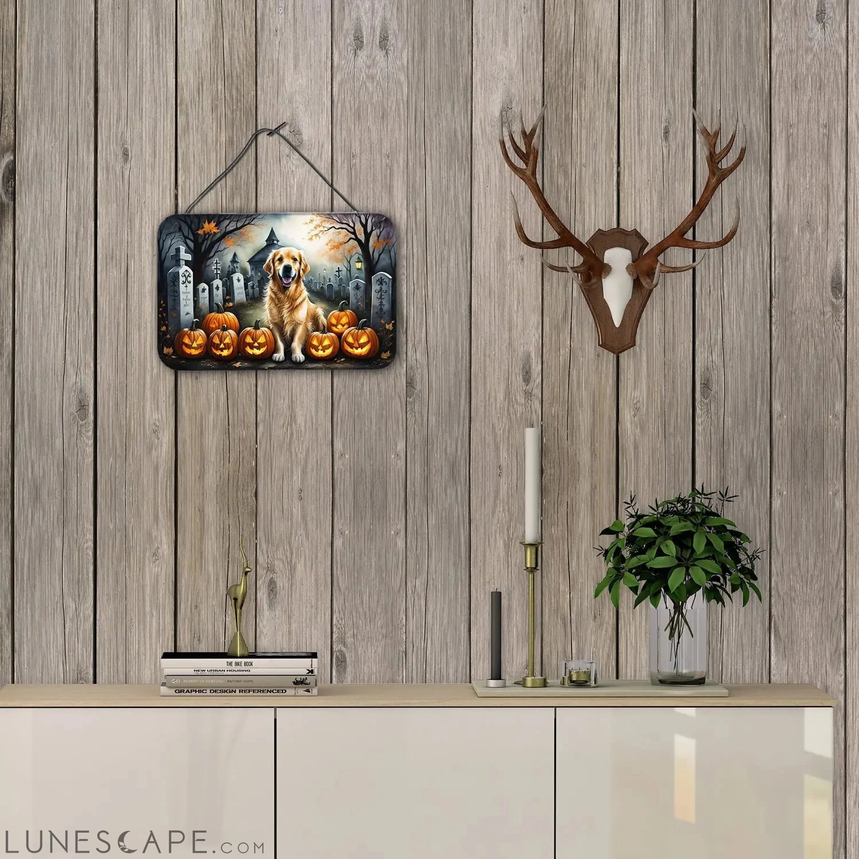 Golden Retriever Spooky Halloween Wall or Door Hanging Prints LUNESCAPE