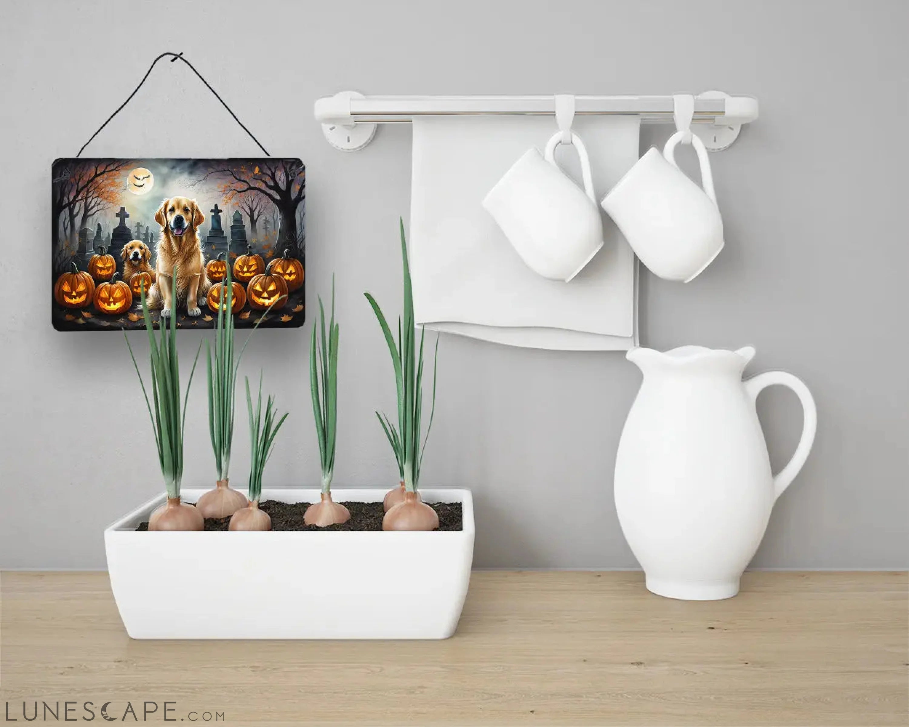 Golden Retriever Spooky Halloween Wall or Door Hanging Prints LUNESCAPE
