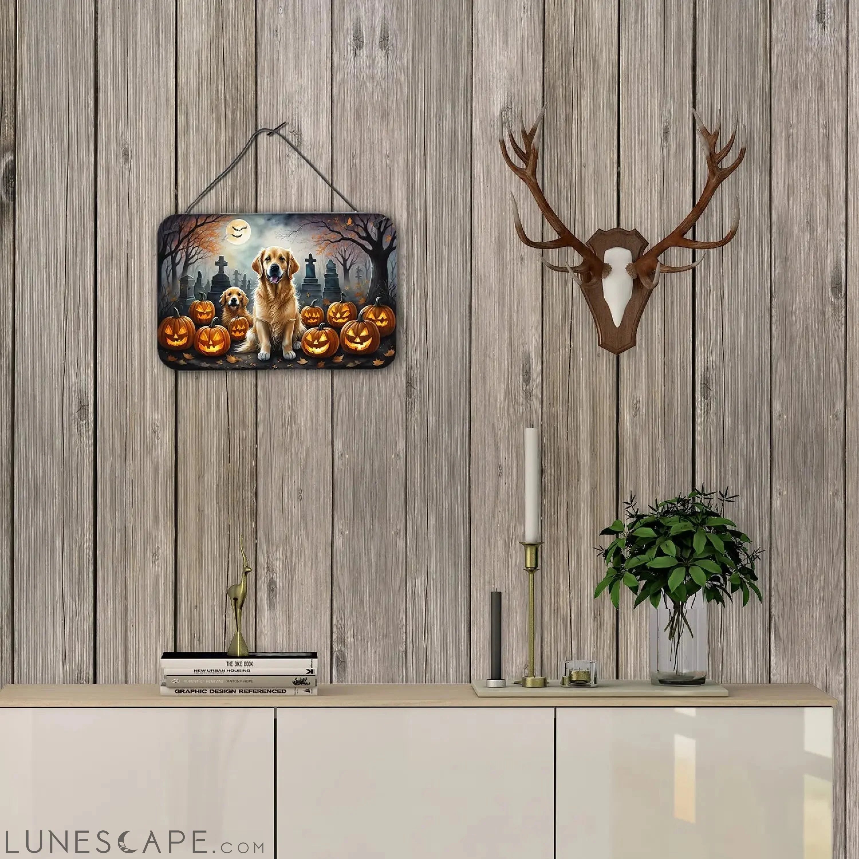 Golden Retriever Spooky Halloween Wall or Door Hanging Prints LUNESCAPE