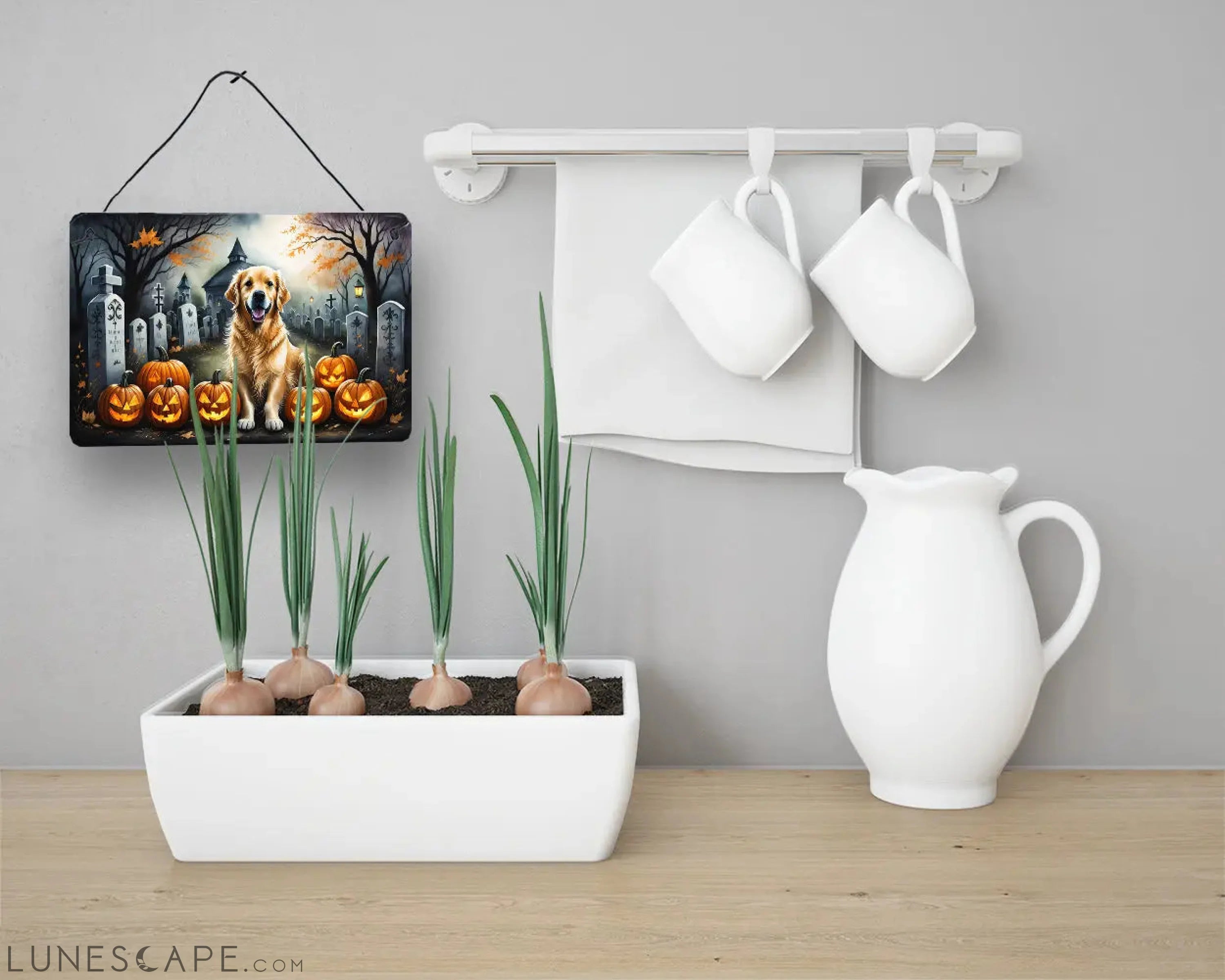 Golden Retriever Spooky Halloween Wall or Door Hanging Prints LUNESCAPE