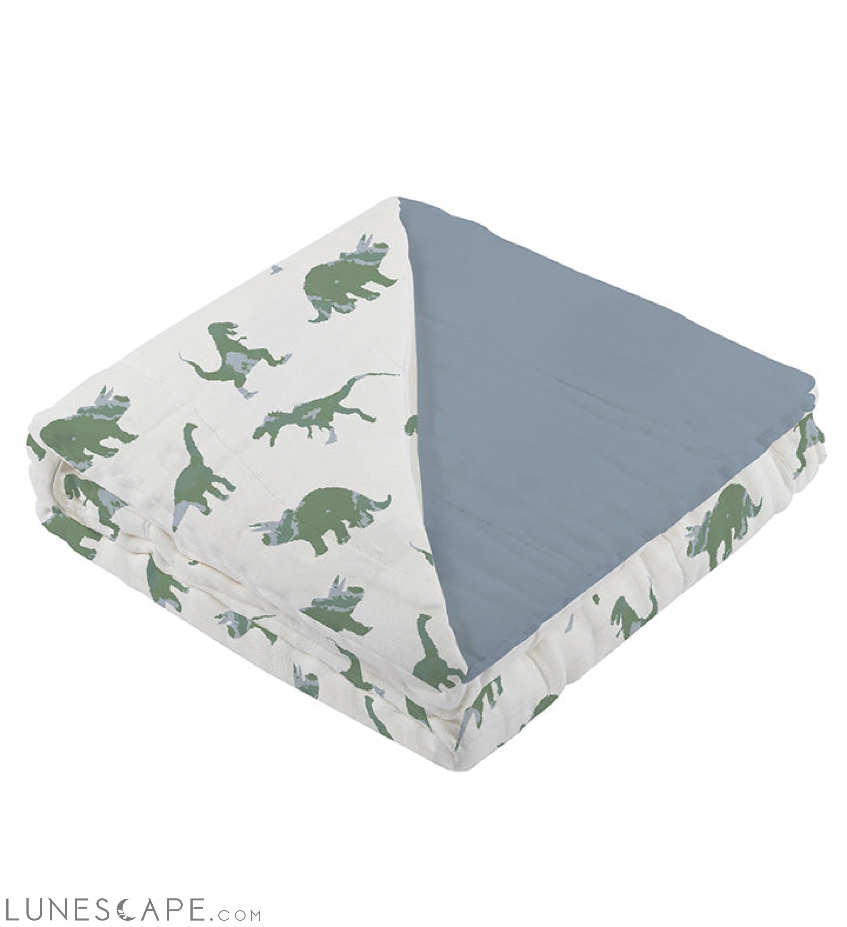 Granite Green Dinosaurs and Blue Fog Cotton Newcastle Blanket LUNESCAPE