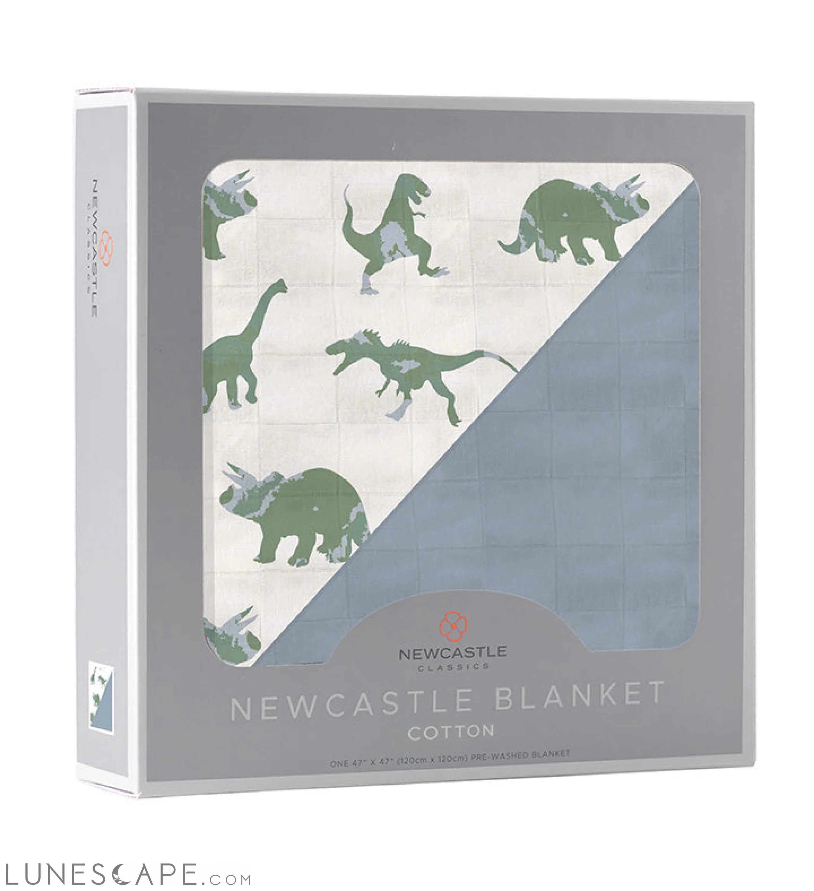 Granite Green Dinosaurs and Blue Fog Cotton Newcastle Blanket LUNESCAPE