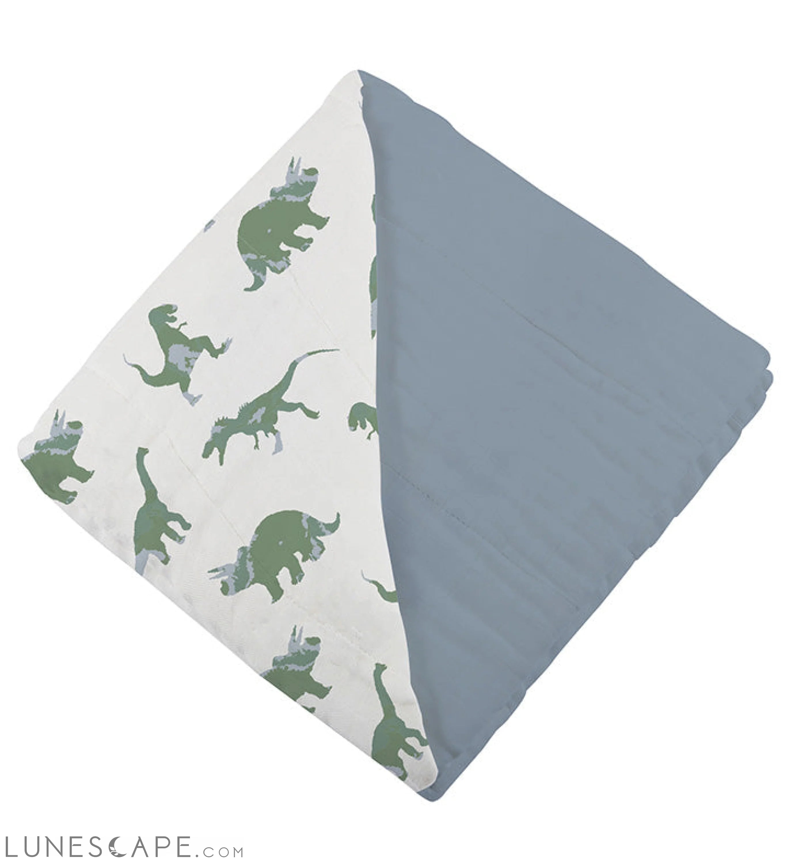 Granite Green Dinosaurs and Blue Fog Cotton Newcastle Blanket LUNESCAPE