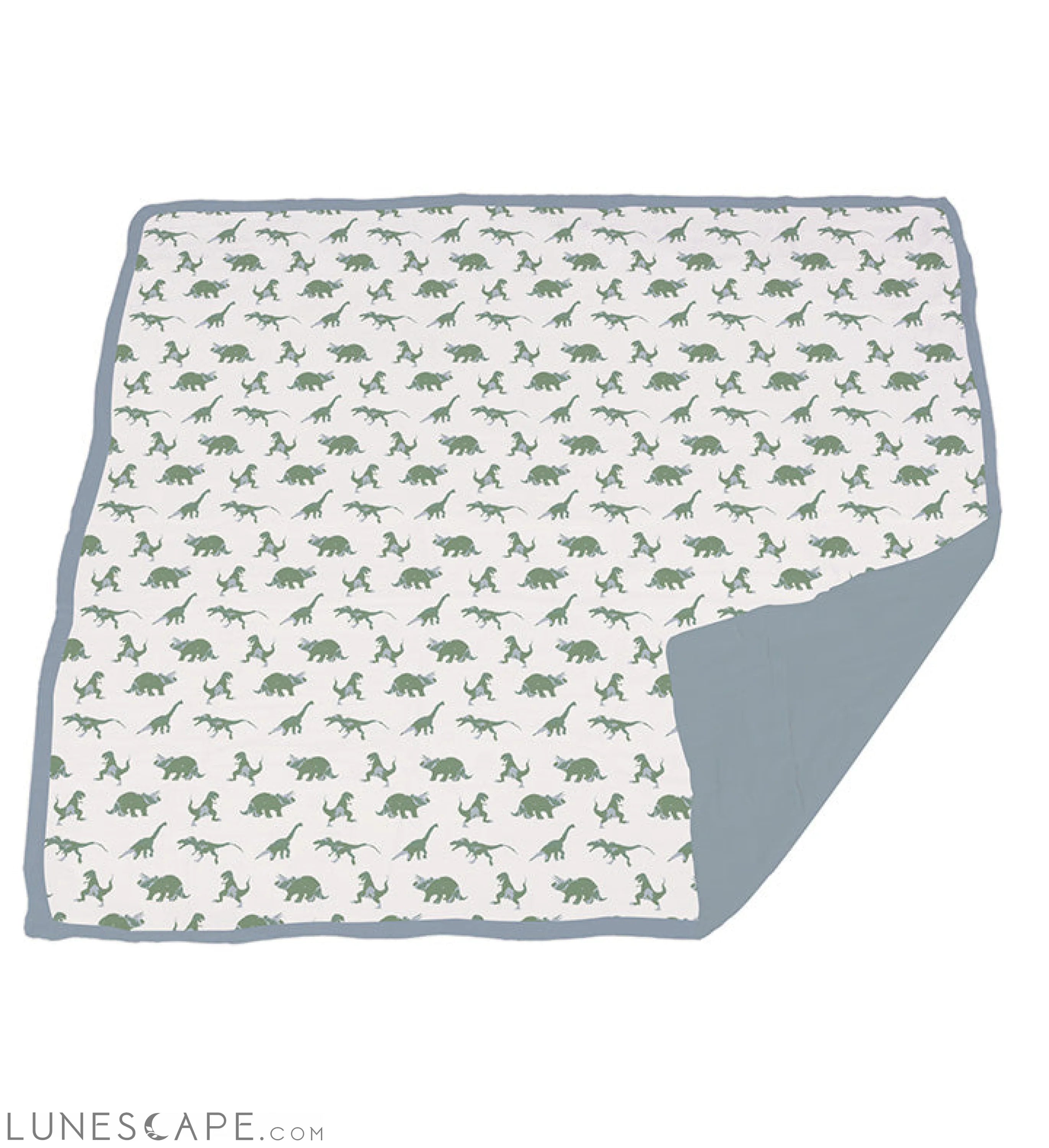 Granite Green Dinosaurs and Blue Fog Cotton Newcastle Blanket LUNESCAPE