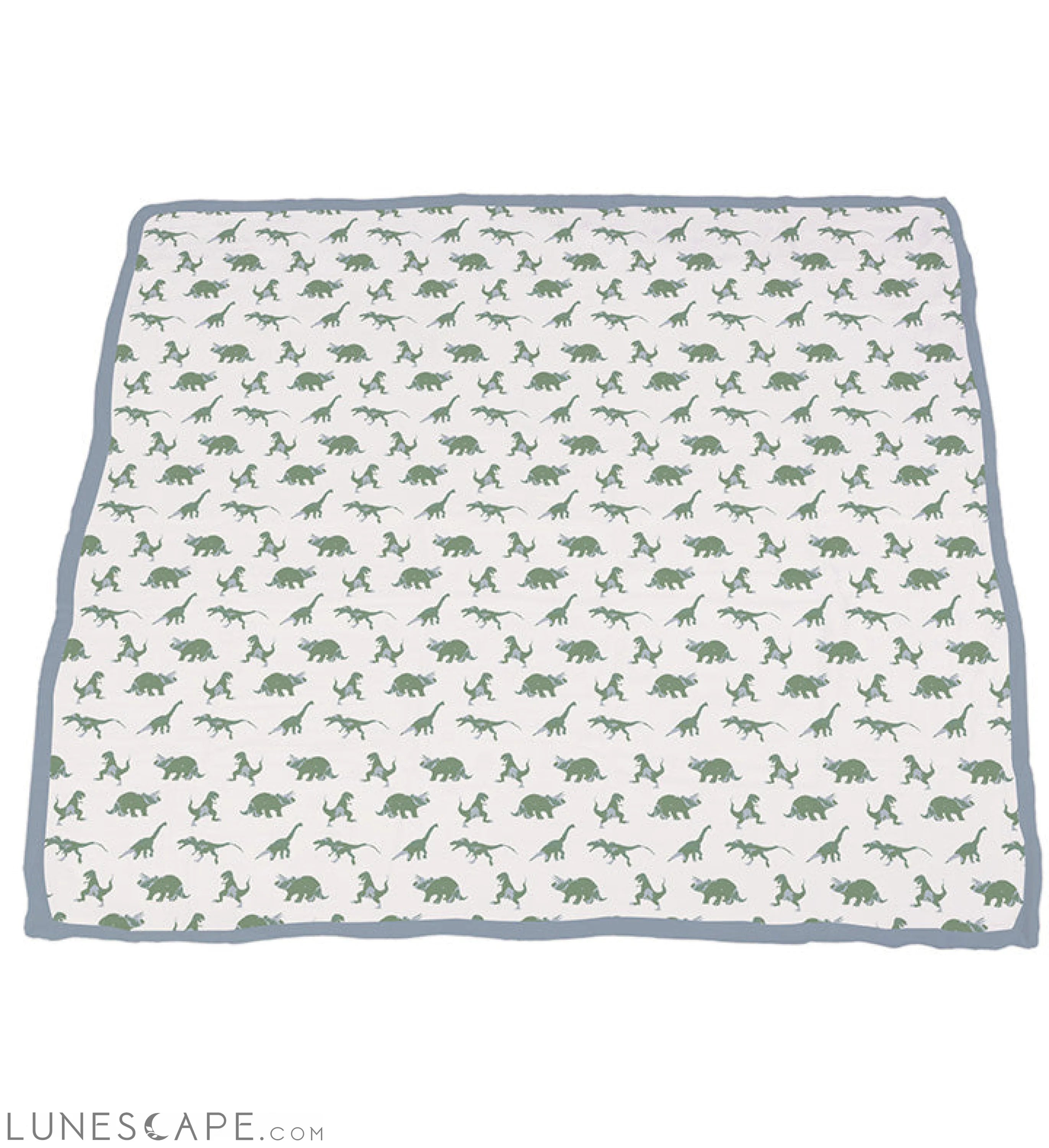 Granite Green Dinosaurs and Blue Fog Cotton Newcastle Blanket LUNESCAPE