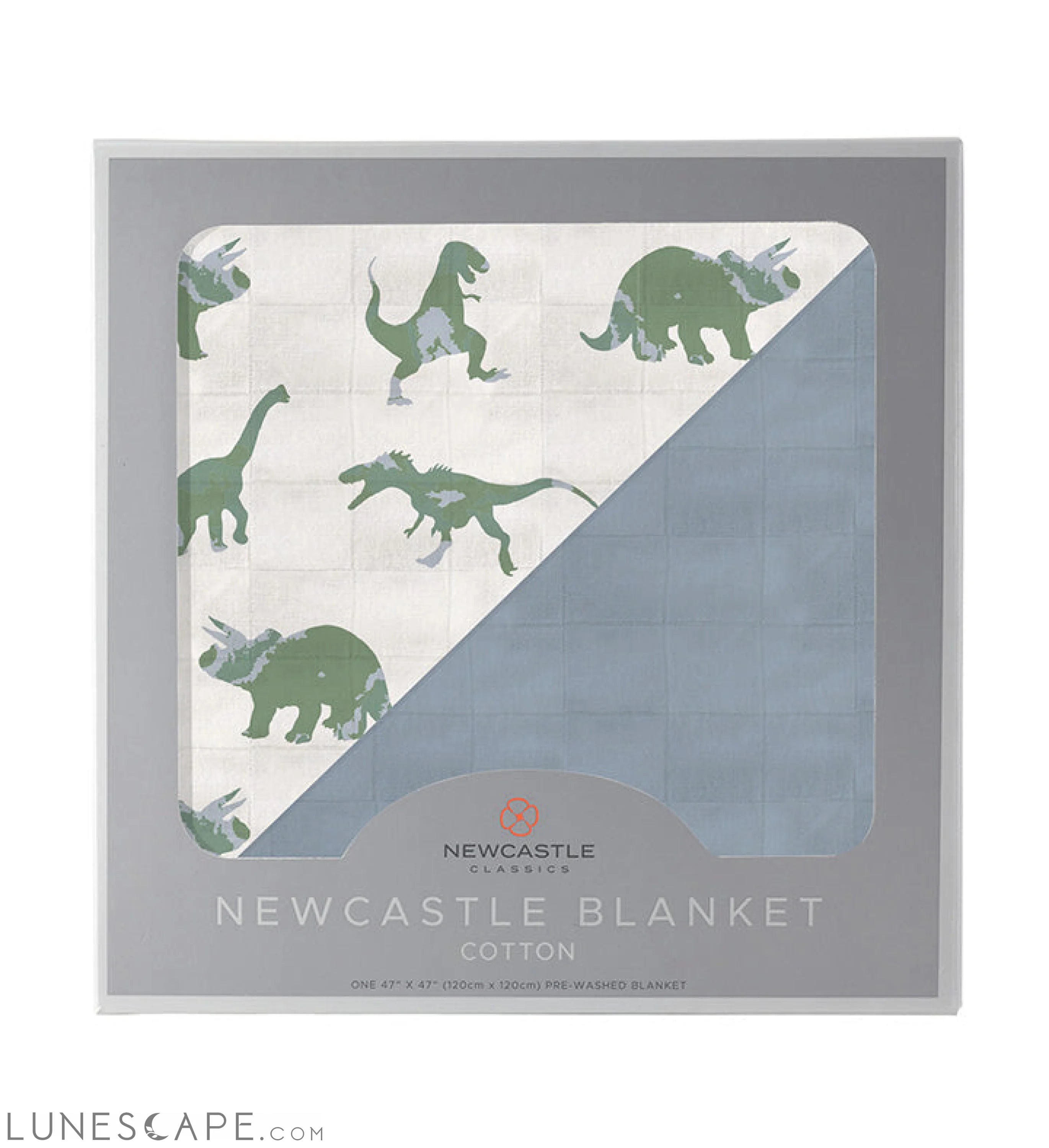 Granite Green Dinosaurs and Blue Fog Cotton Newcastle Blanket LUNESCAPE