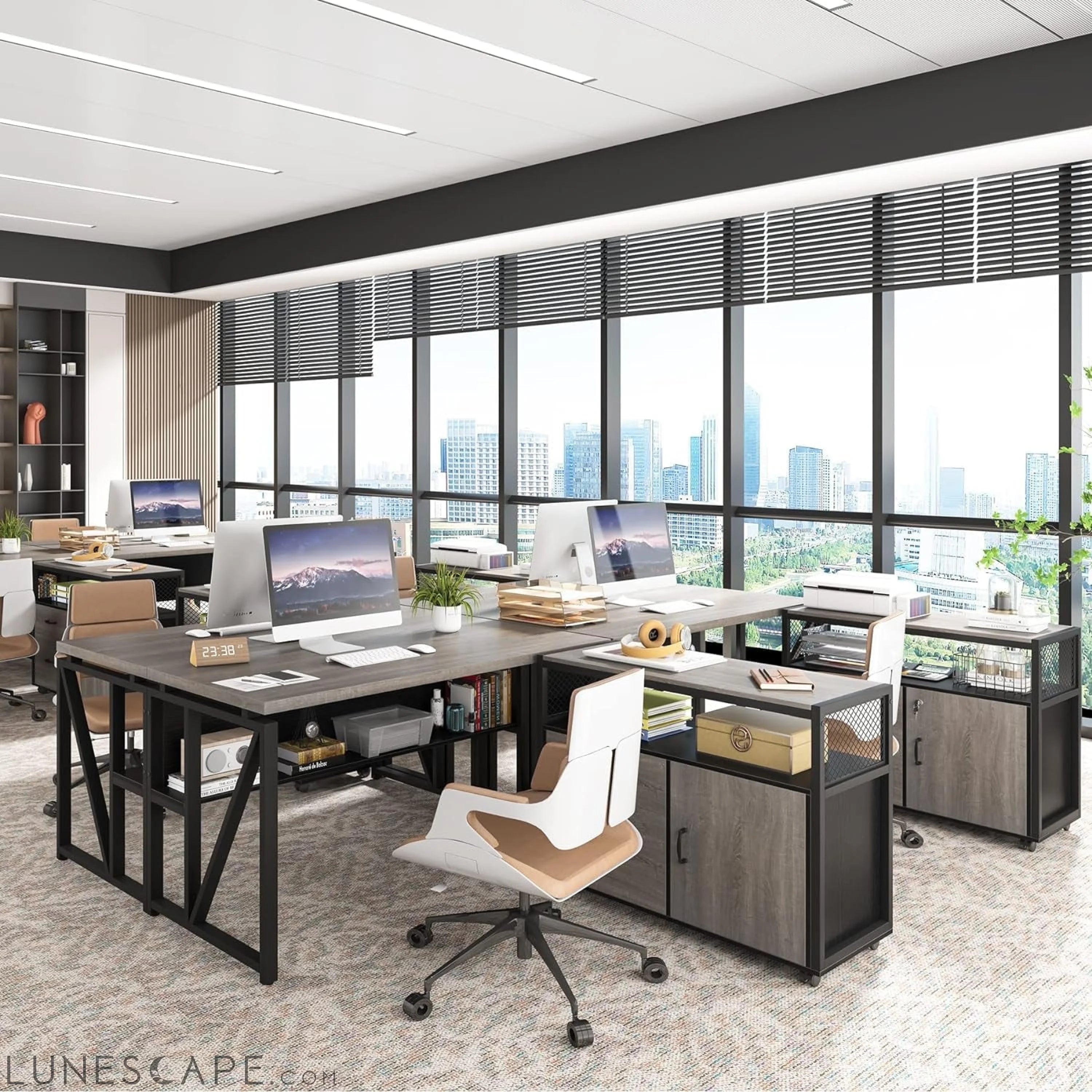 Gray L-Shaped Desk, 55", Storage LUNESCAPE