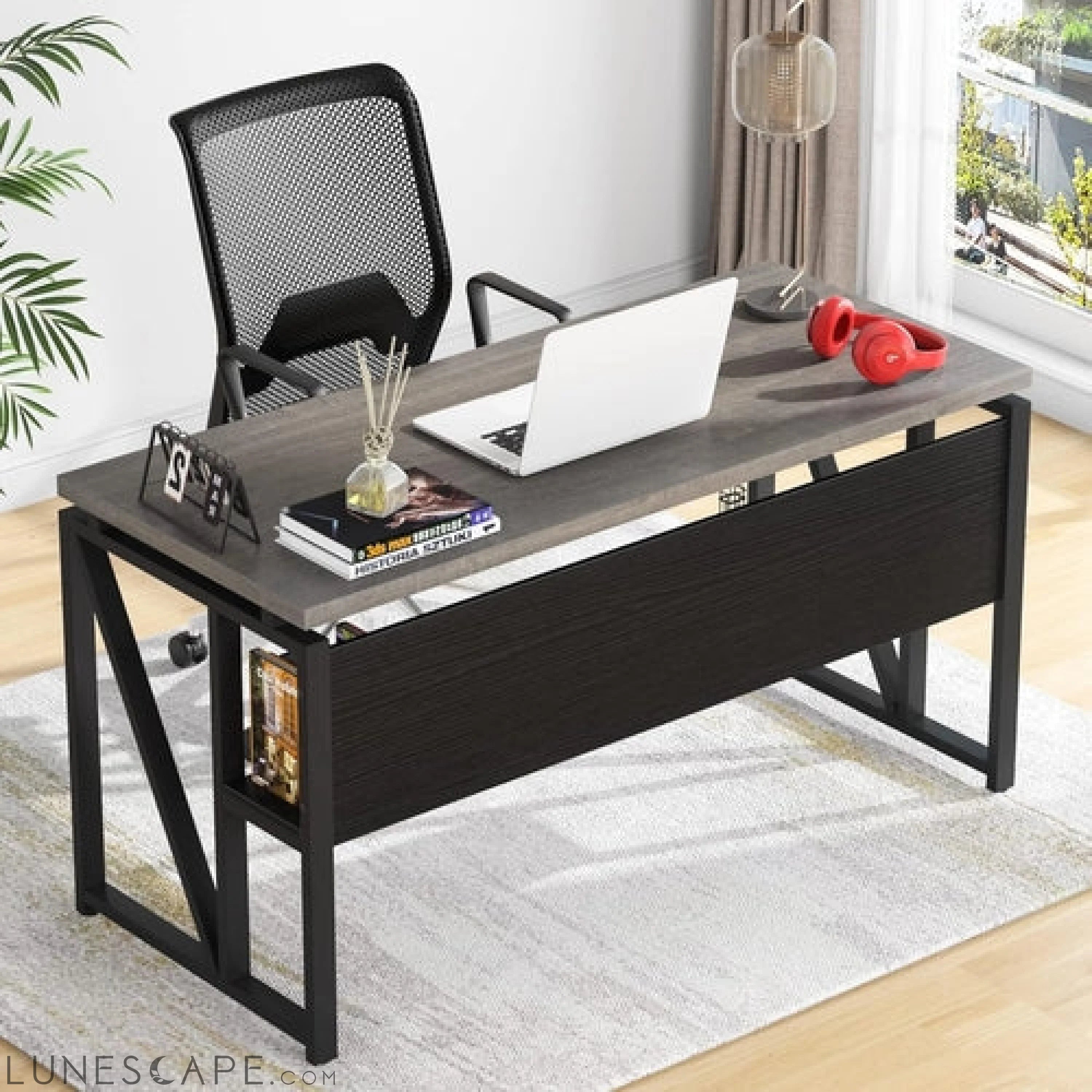Gray L-Shaped Desk, 55", Storage LUNESCAPE