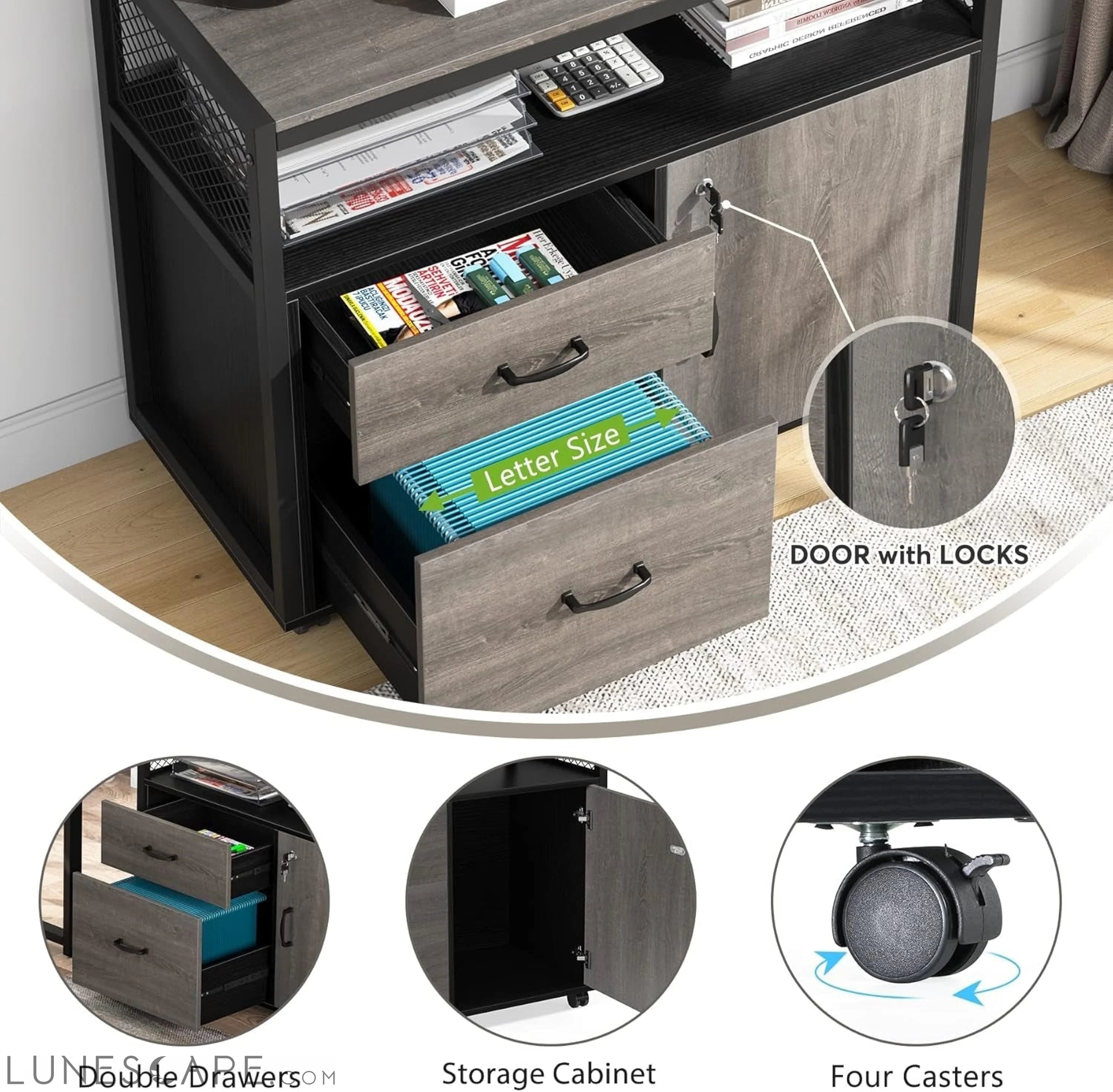 Gray L-Shaped Desk, 55", Storage LUNESCAPE