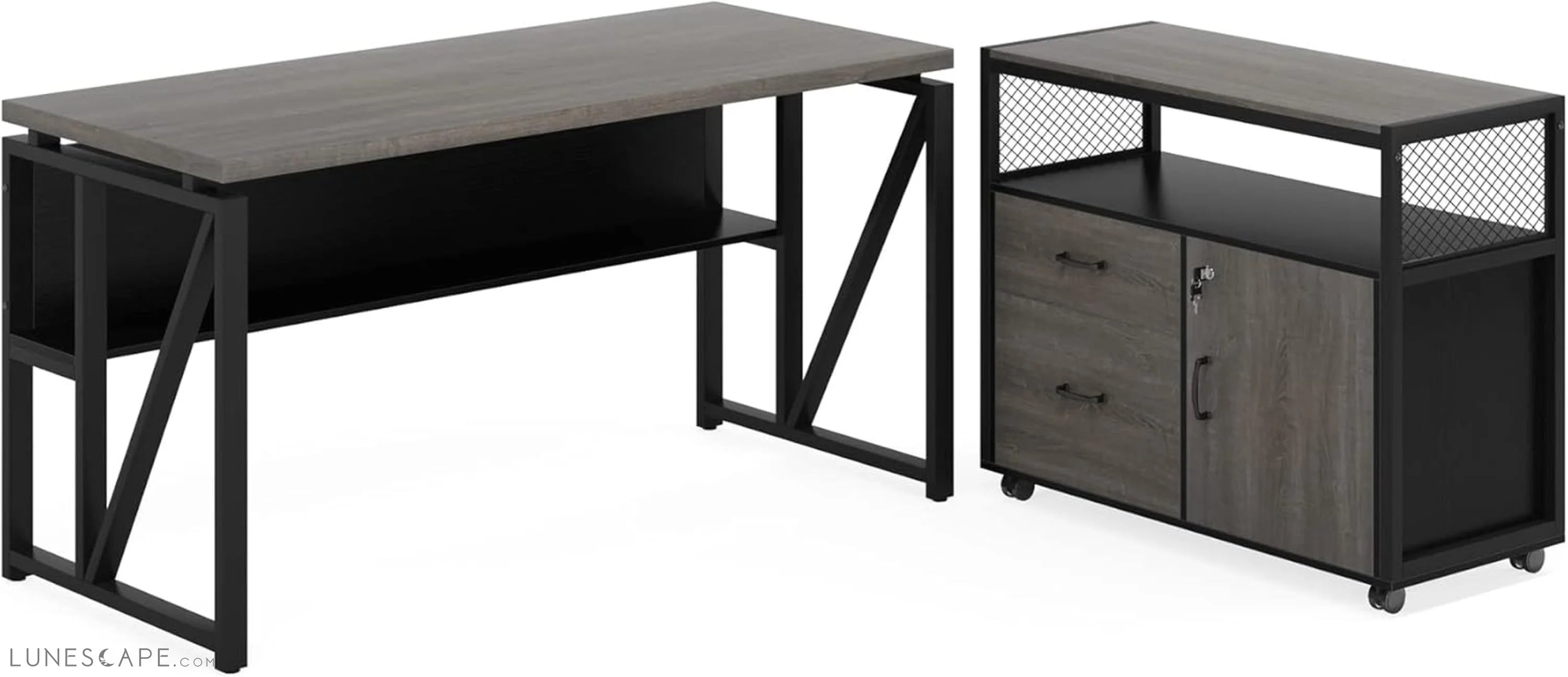 Gray L-Shaped Desk, 55", Storage LUNESCAPE