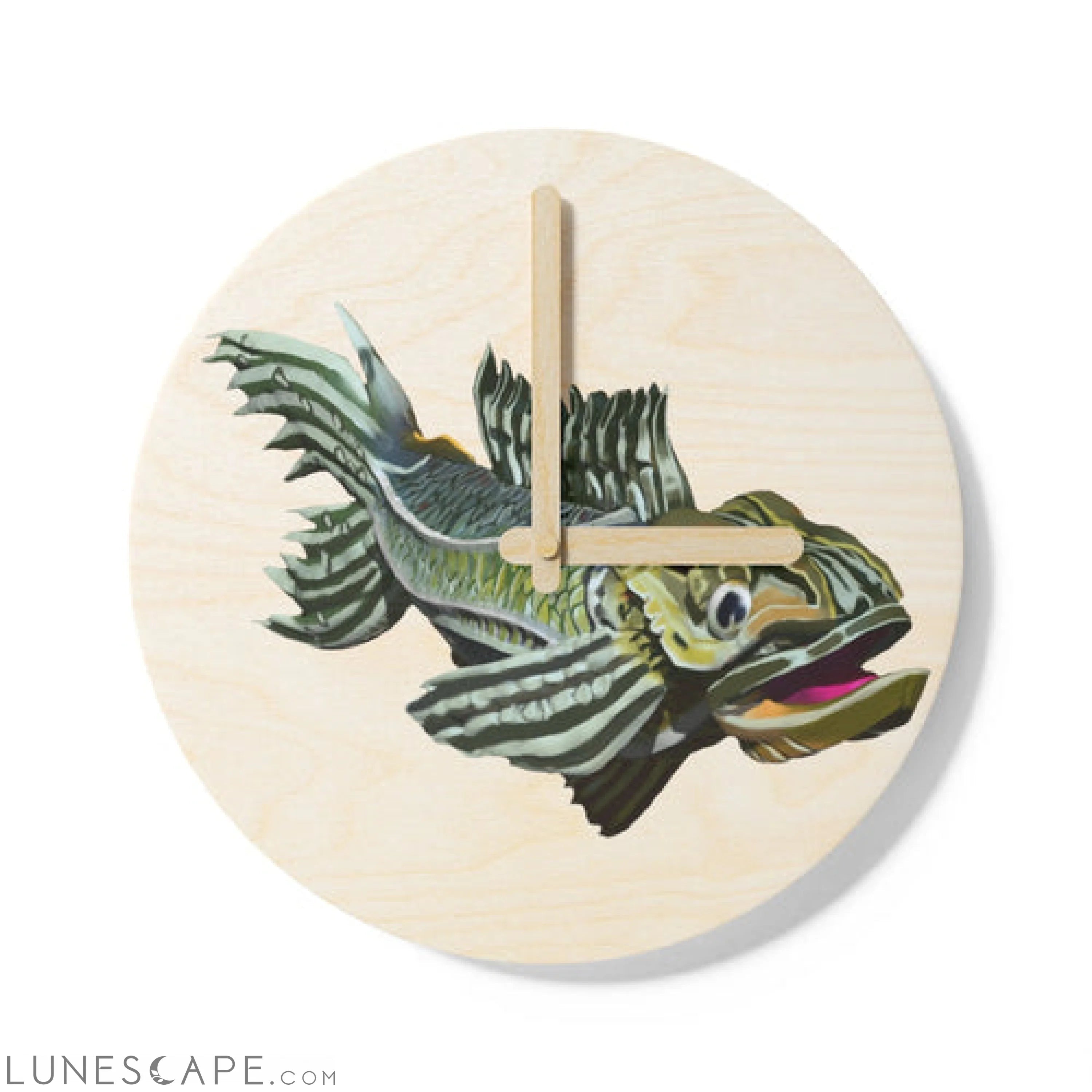Green Fish Wooden Wall Clock LUNESCAPE