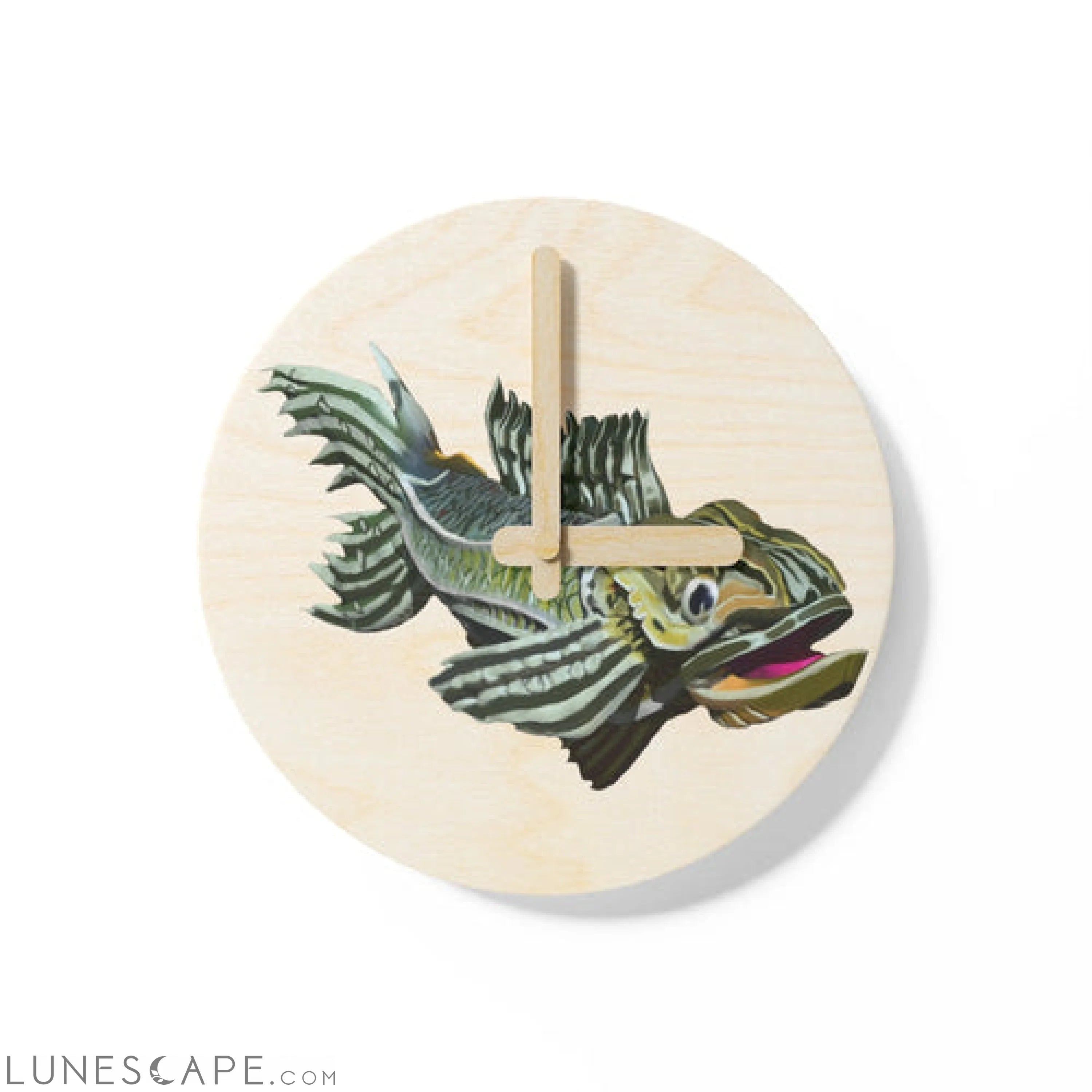 Green Fish Wooden Wall Clock LUNESCAPE