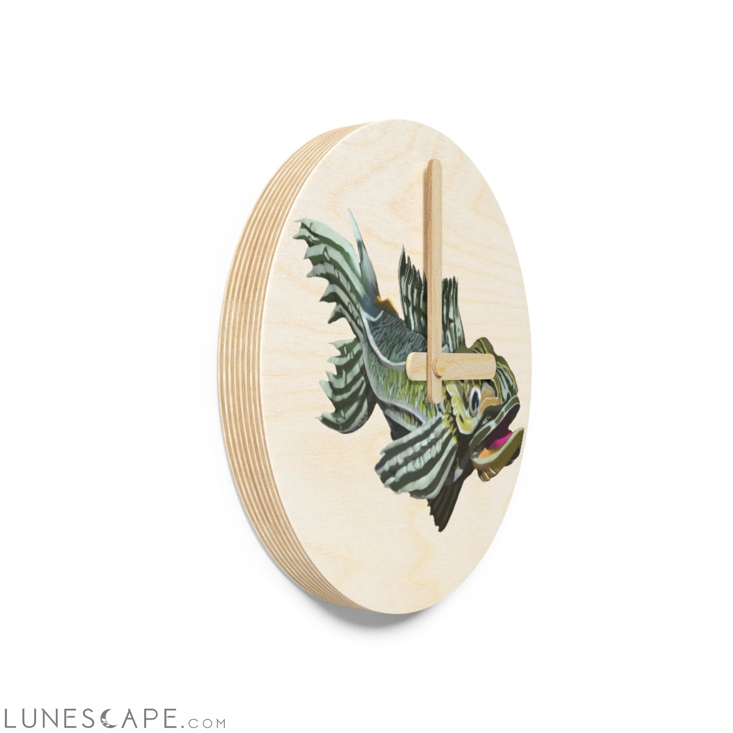 Green Fish Wooden Wall Clock LUNESCAPE