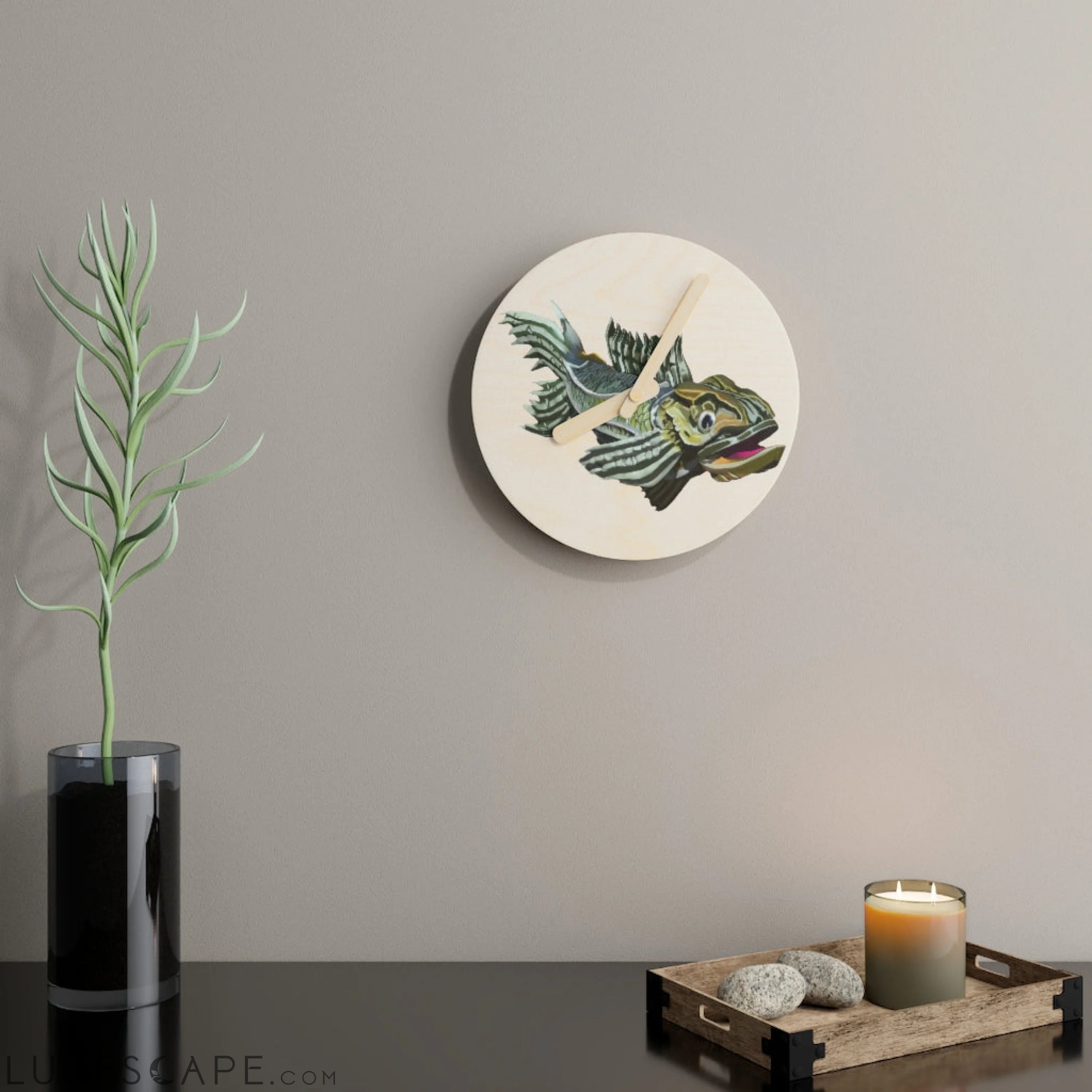 Green Fish Wooden Wall Clock LUNESCAPE
