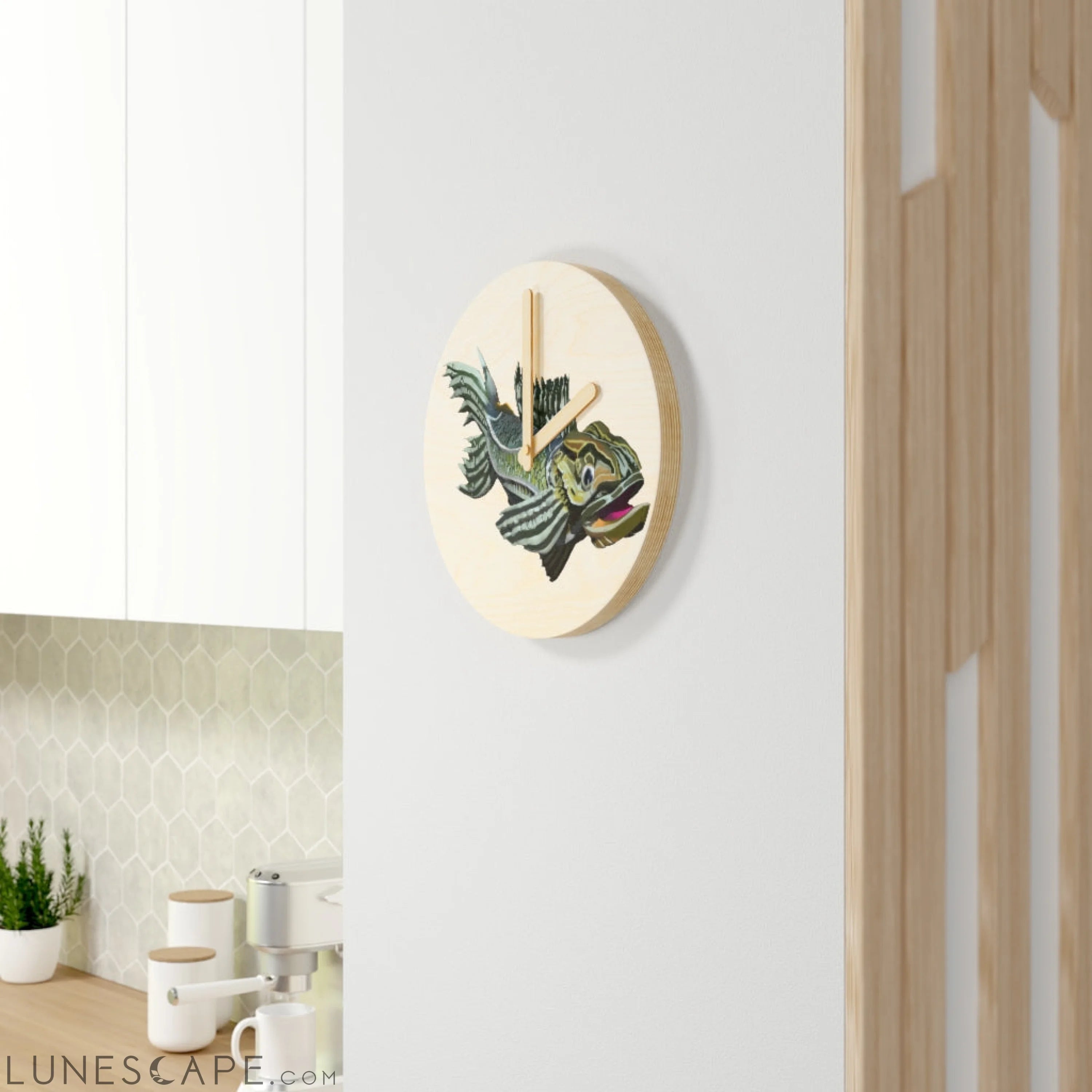 Green Fish Wooden Wall Clock LUNESCAPE