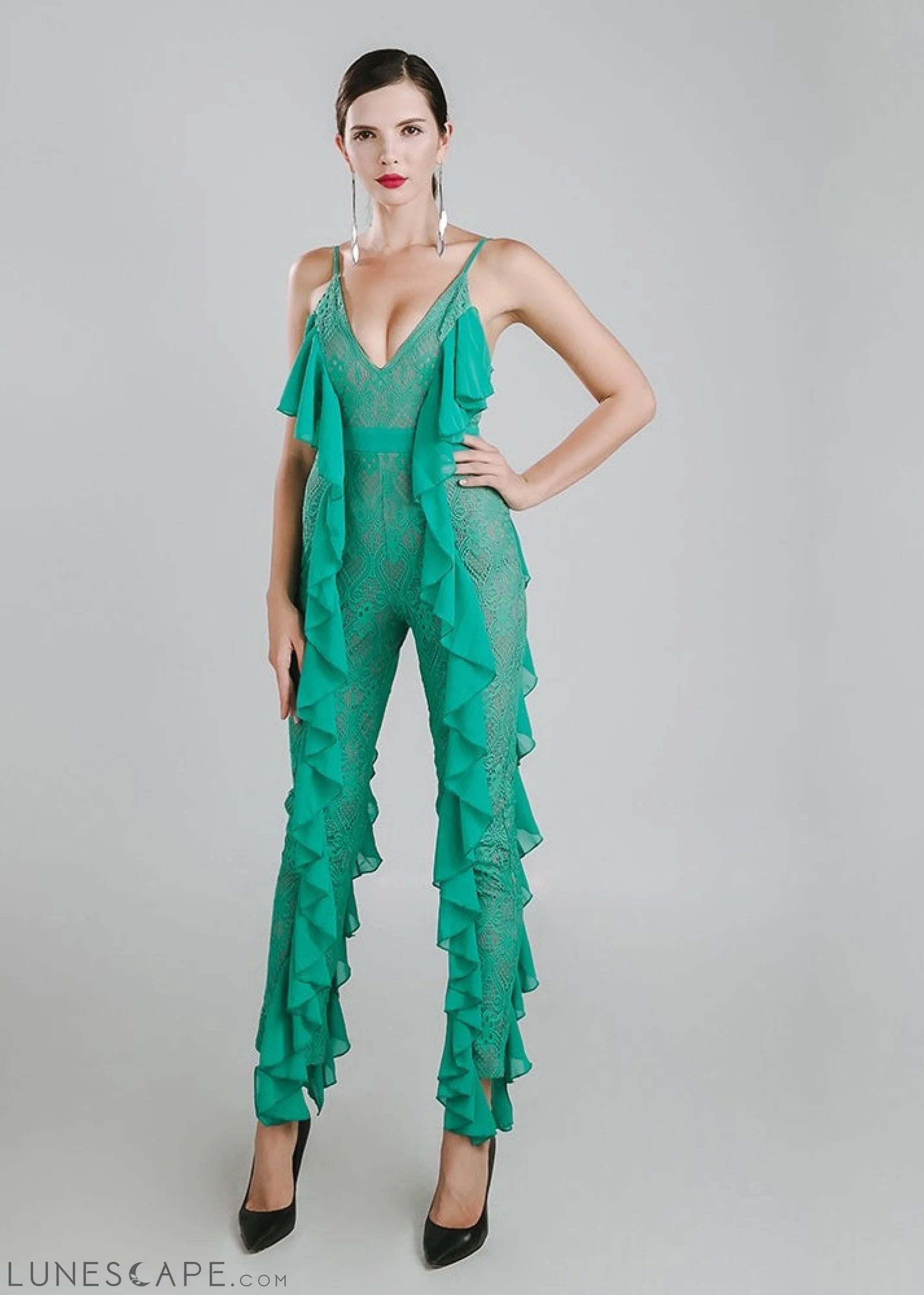Green Ruffles Jumpsuit LUNESCAPE