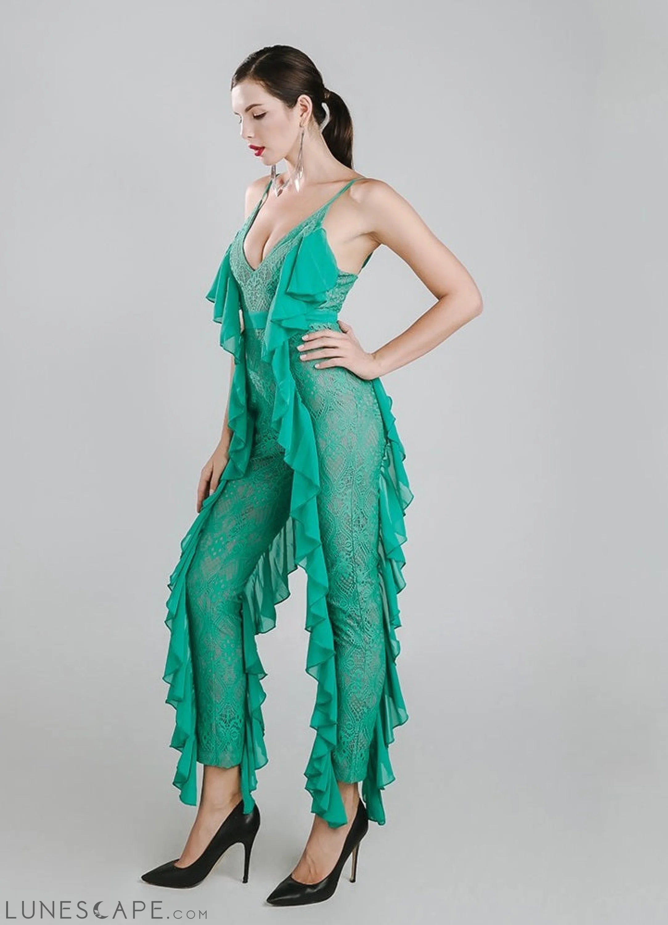 Green Ruffles Jumpsuit LUNESCAPE