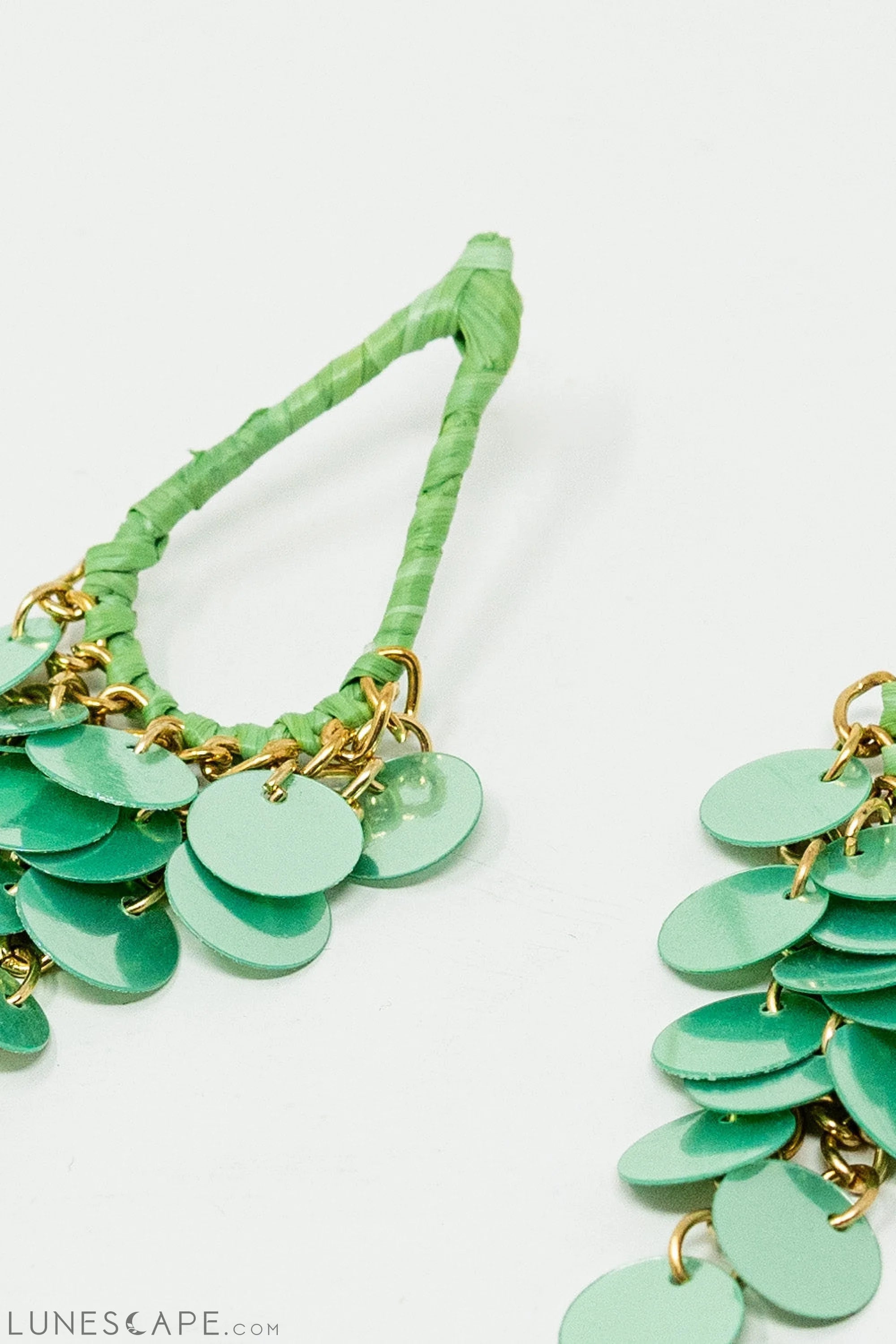 Green Waterdrop Earrings With Cascading Sequins LUNESCAPE
