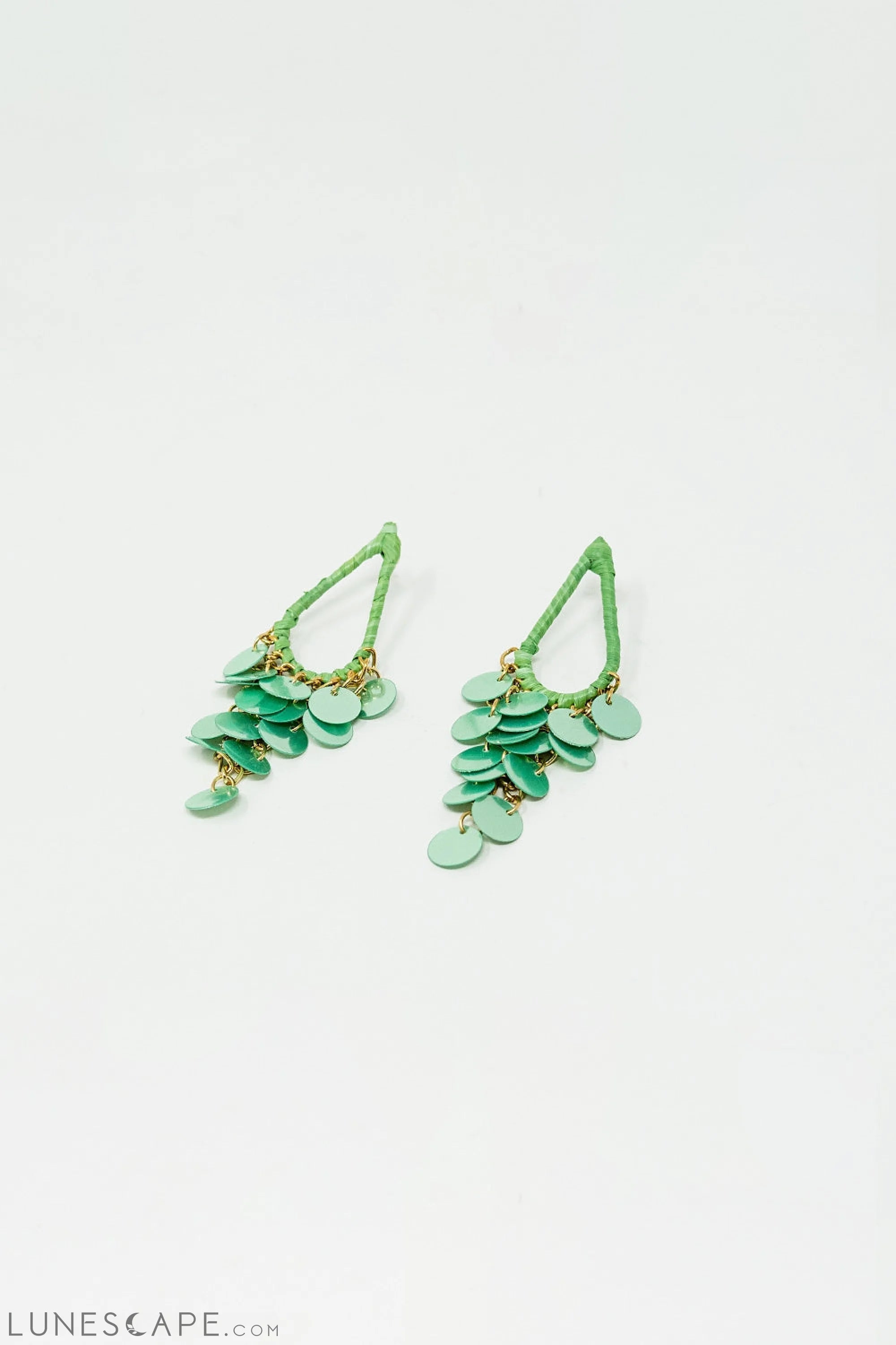 Green Waterdrop Earrings With Cascading Sequins LUNESCAPE