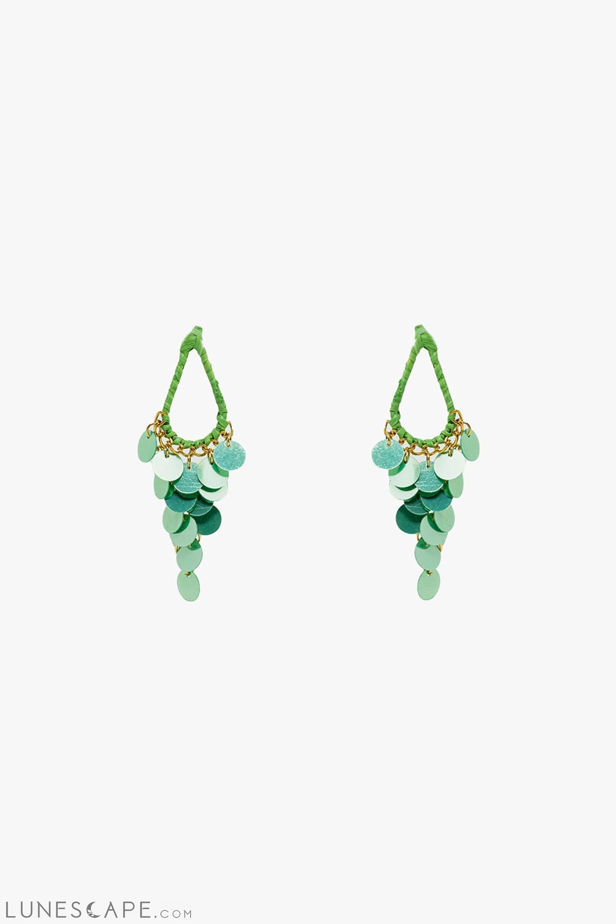 Green Waterdrop Earrings With Cascading Sequins LUNESCAPE