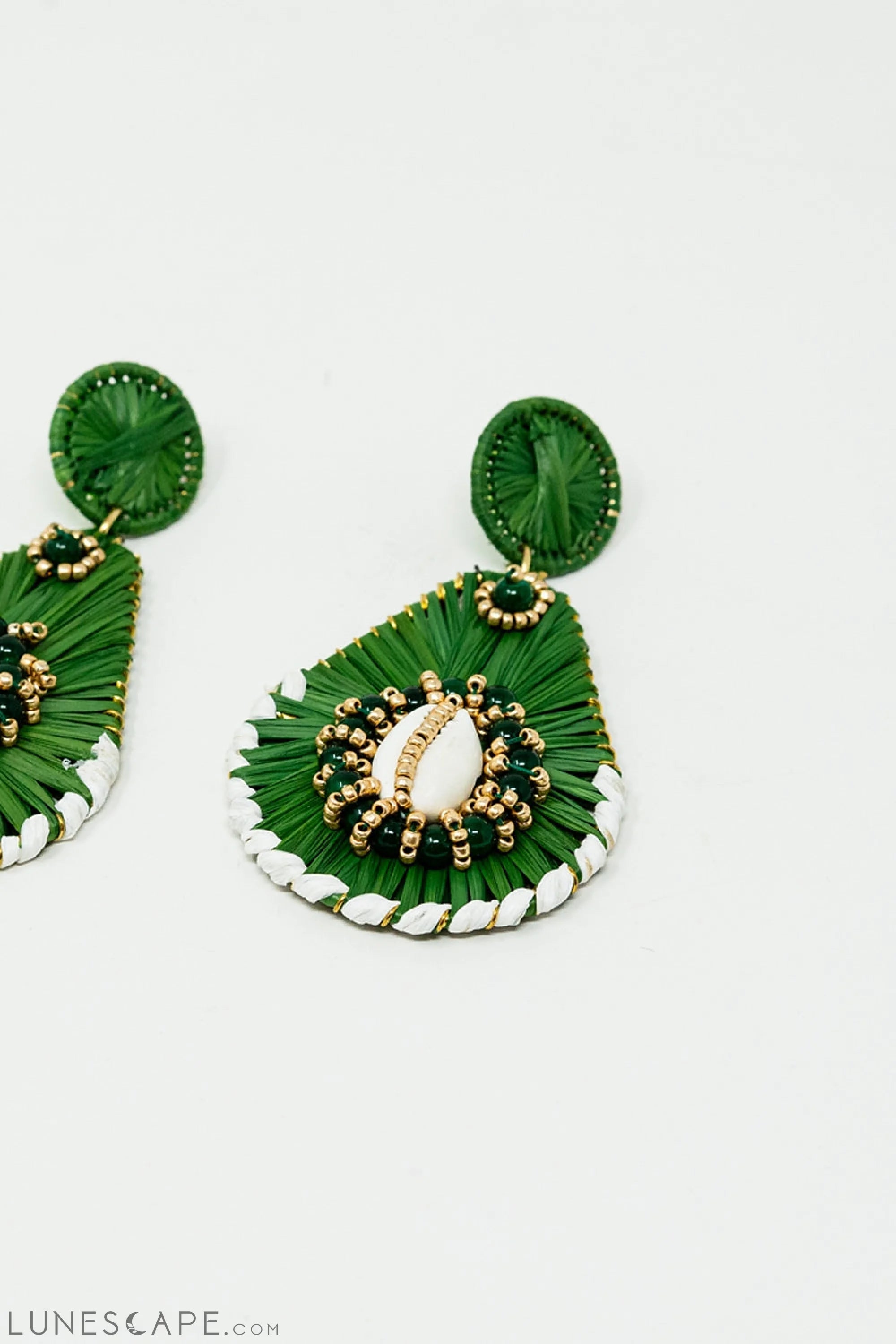 Green Waterdrop Earrings With Embellishments LUNESCAPE