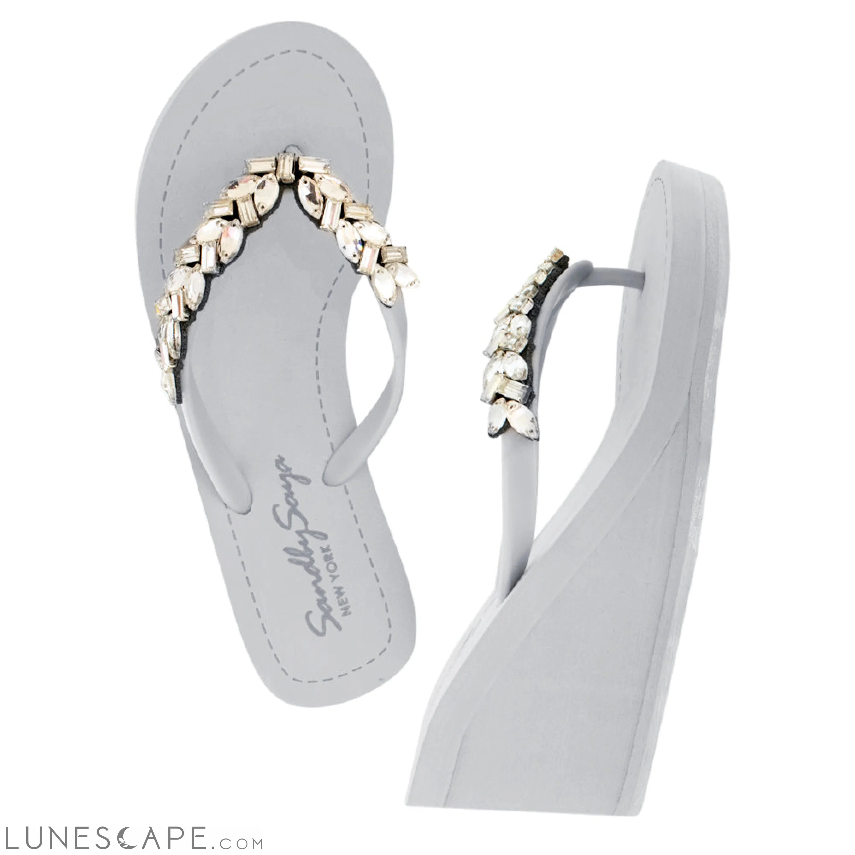 Greenwich - Rhine Stone Crystal Embellished Women's High Wedge Flip Flops Sandal LUNESCAPE