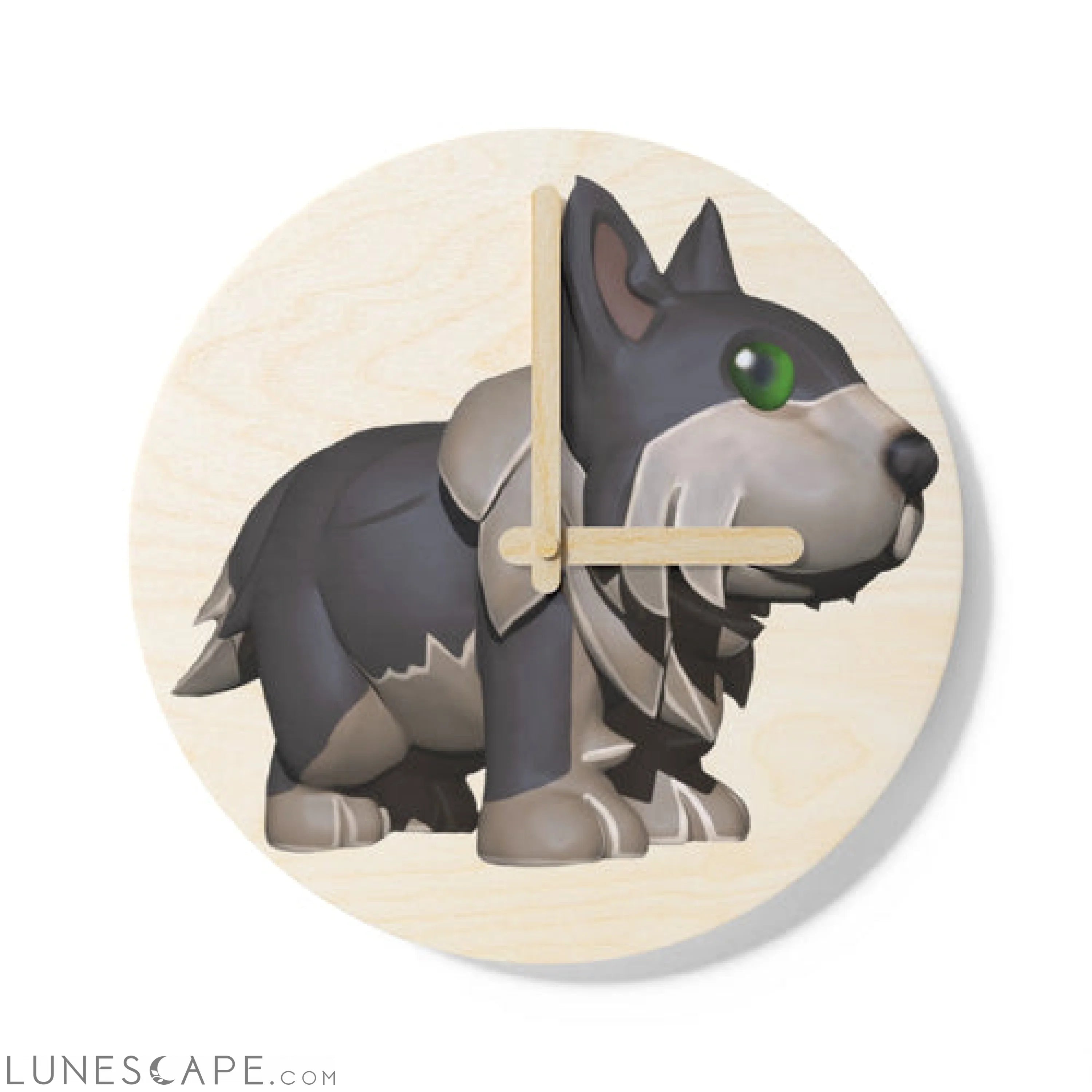 Grey Dog Wooden Wall Clock LUNESCAPE