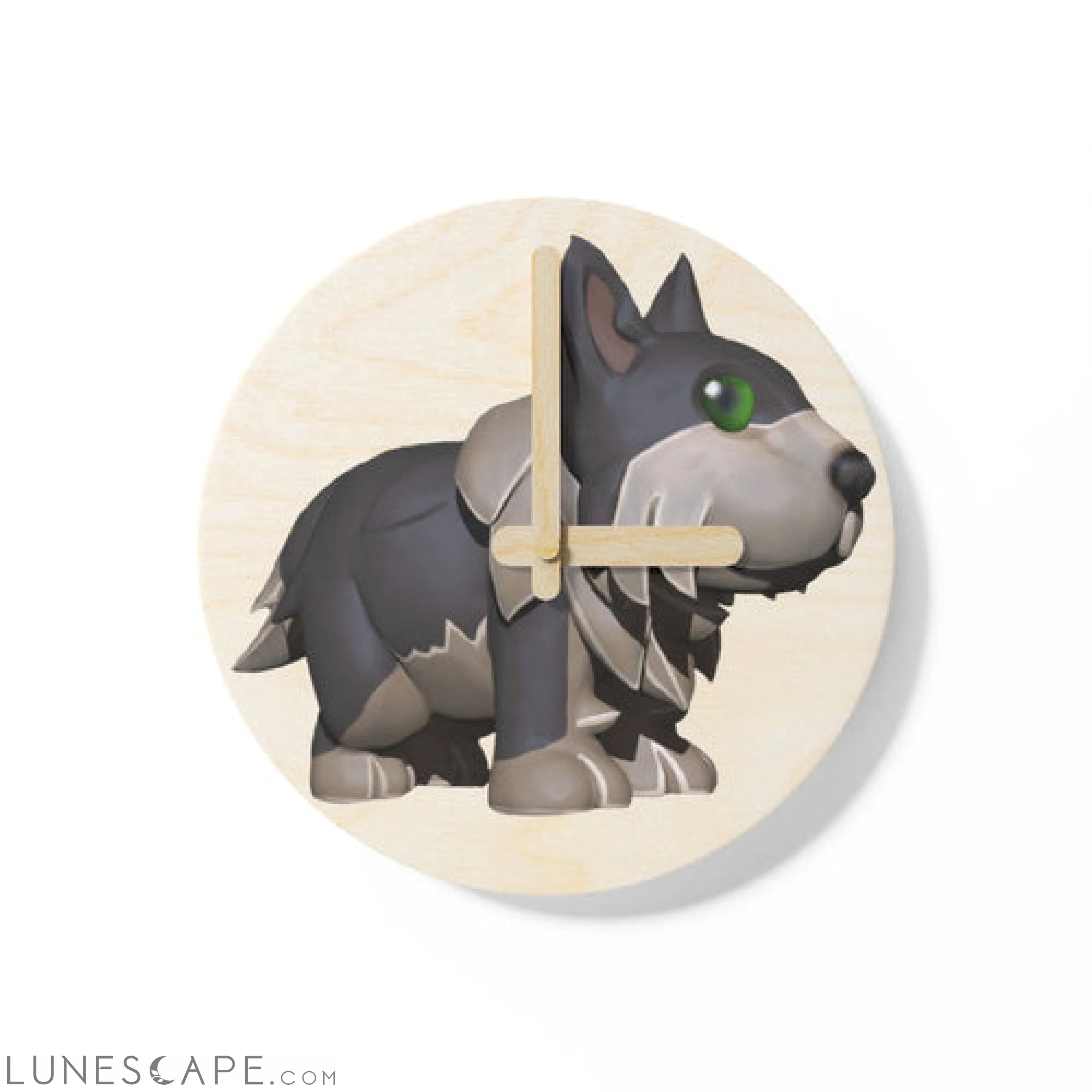 Grey Dog Wooden Wall Clock LUNESCAPE