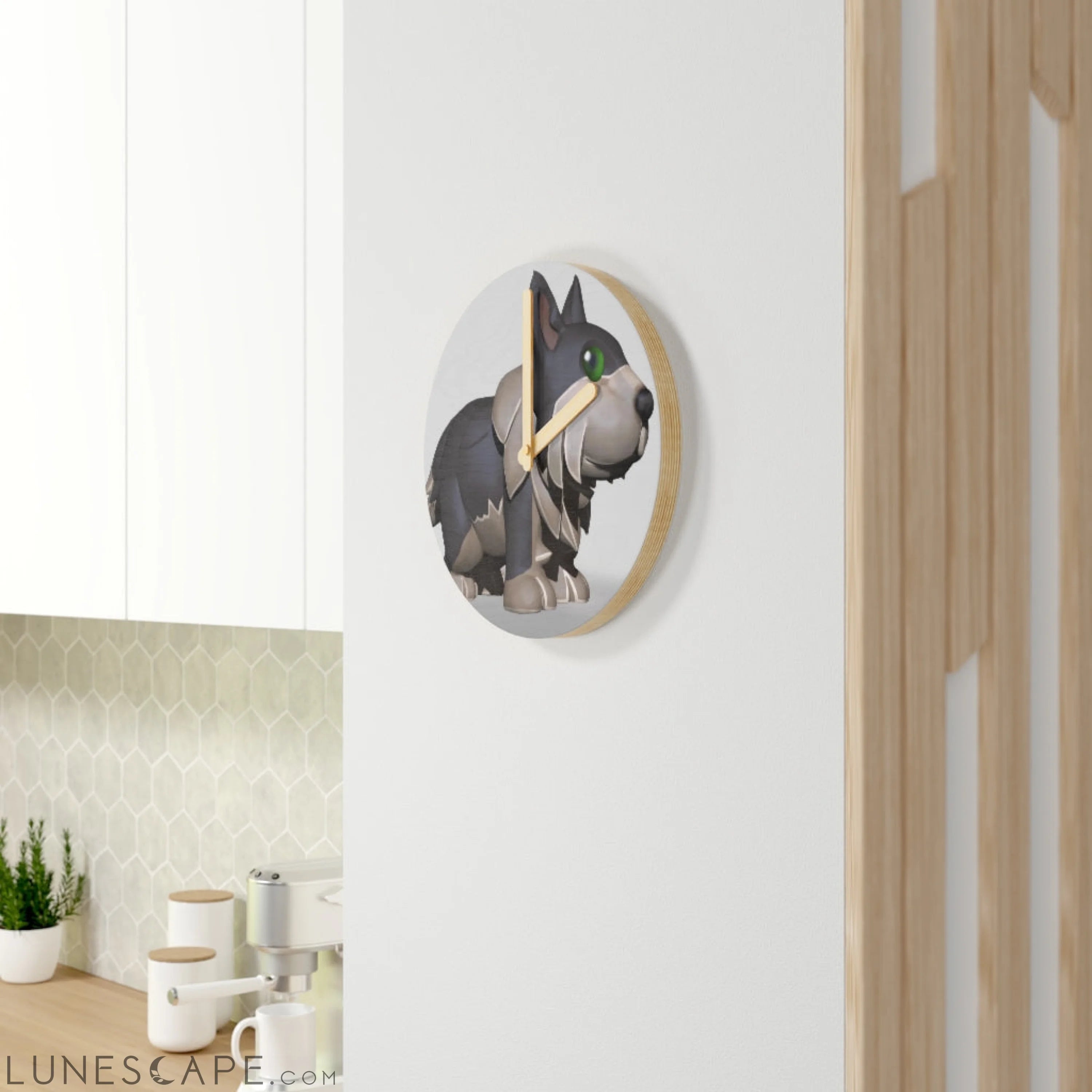 Grey Dog Wooden Wall Clock LUNESCAPE