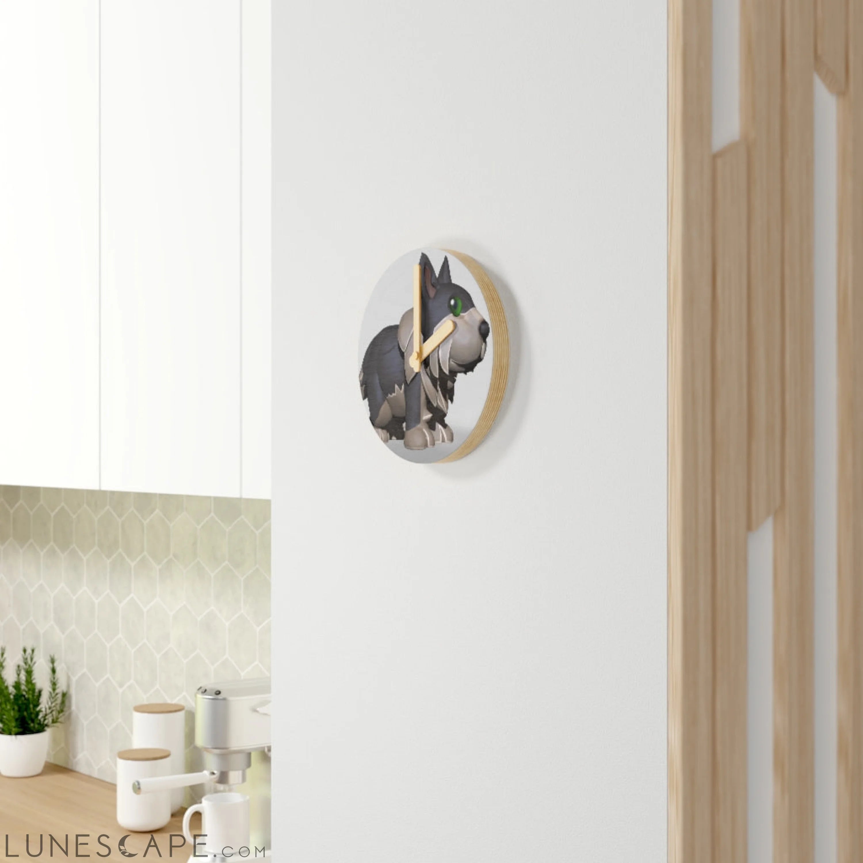Grey Dog Wooden Wall Clock LUNESCAPE