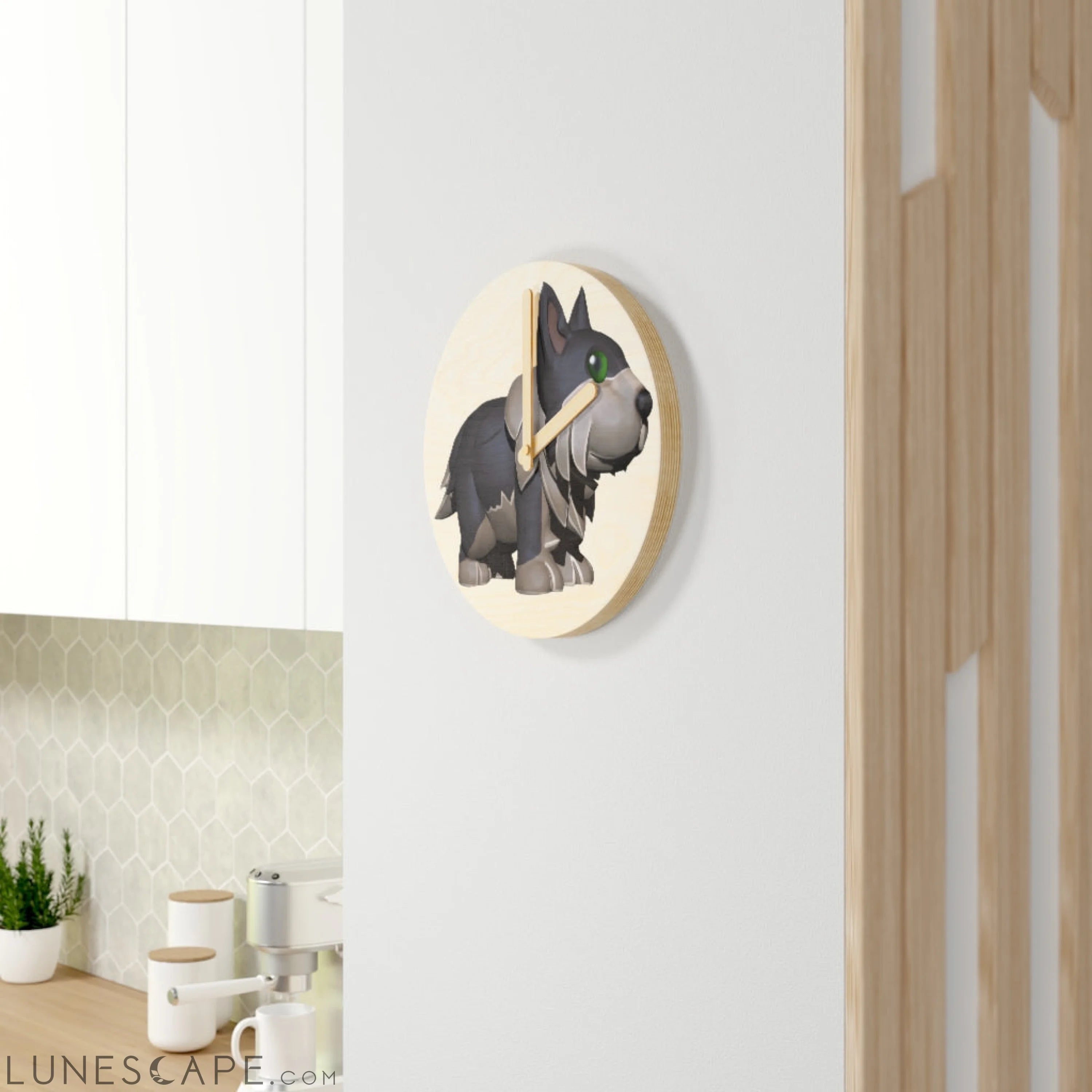 Grey Dog Wooden Wall Clock LUNESCAPE