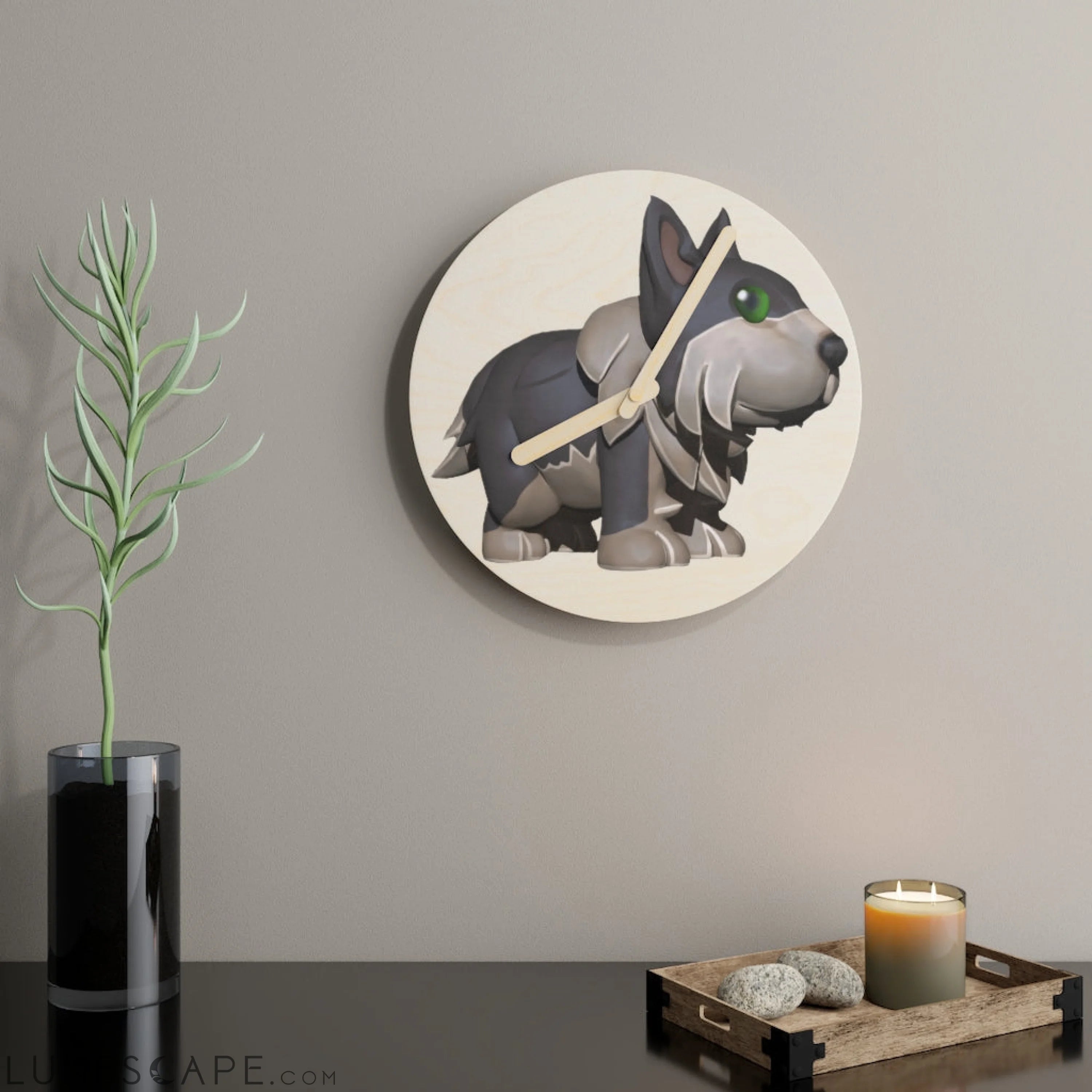 Grey Dog Wooden Wall Clock LUNESCAPE
