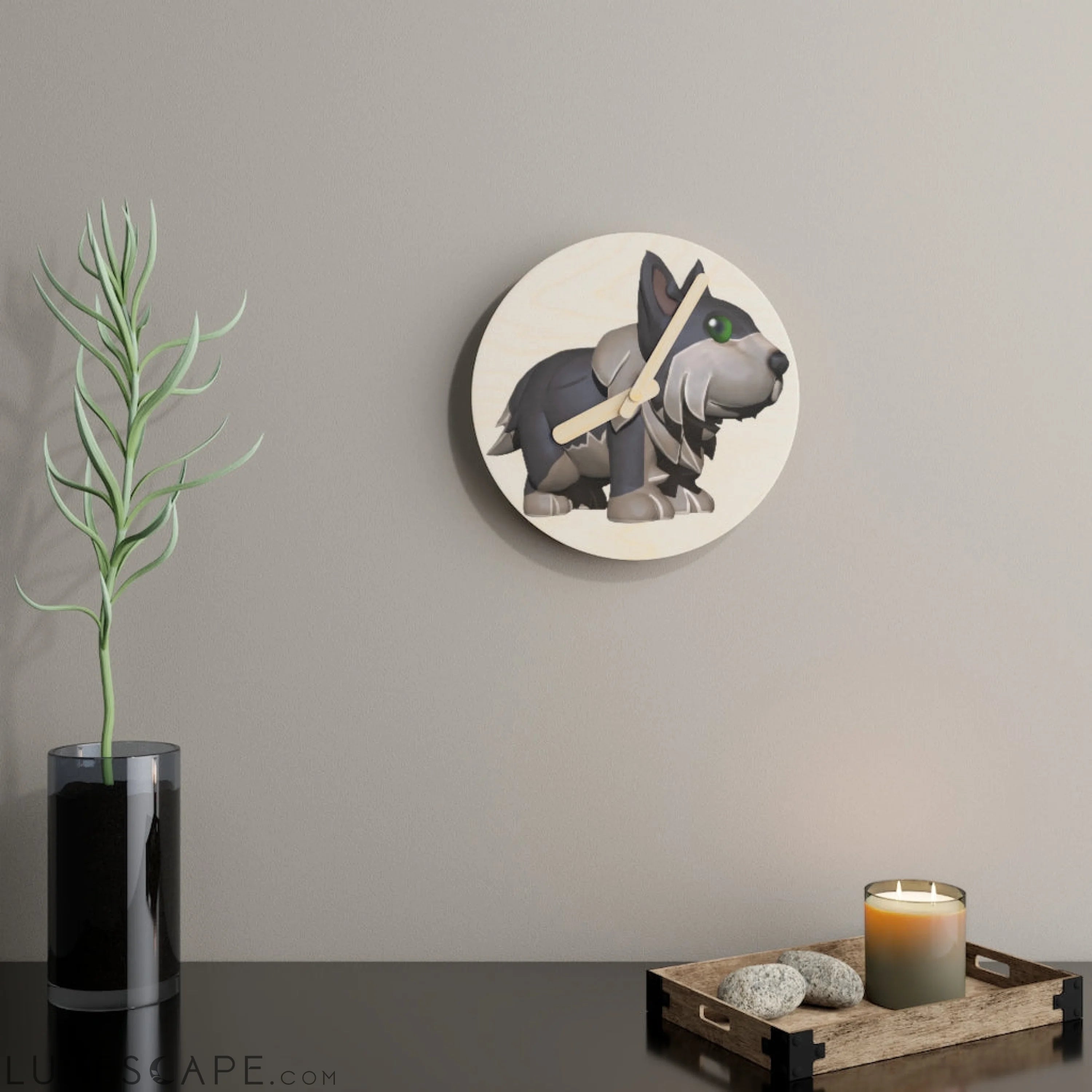 Grey Dog Wooden Wall Clock LUNESCAPE