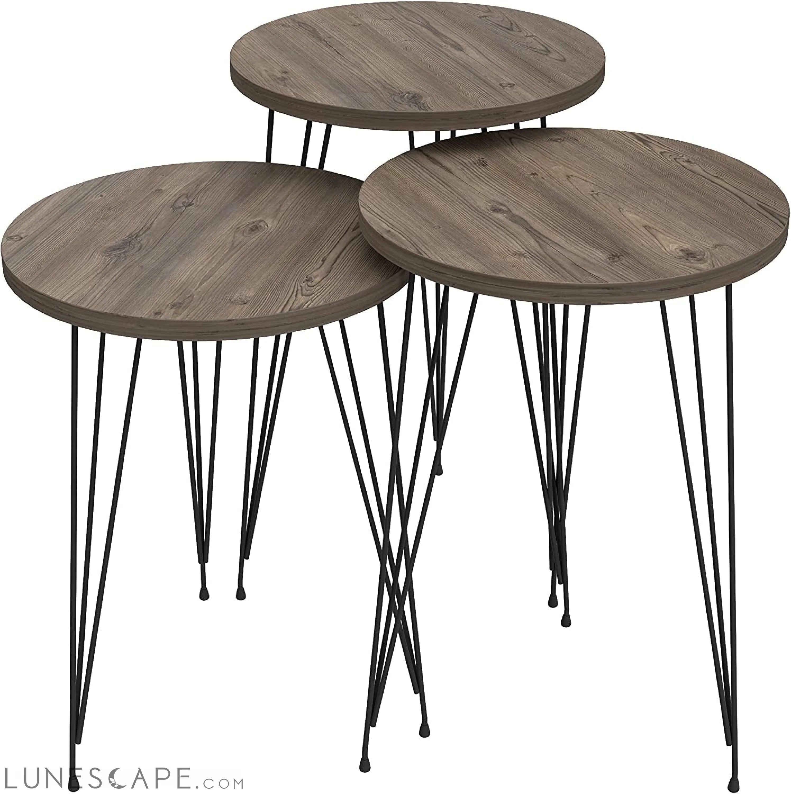 Grey Pine Wood Nesting End Tables Set of 3 LUNESCAPE