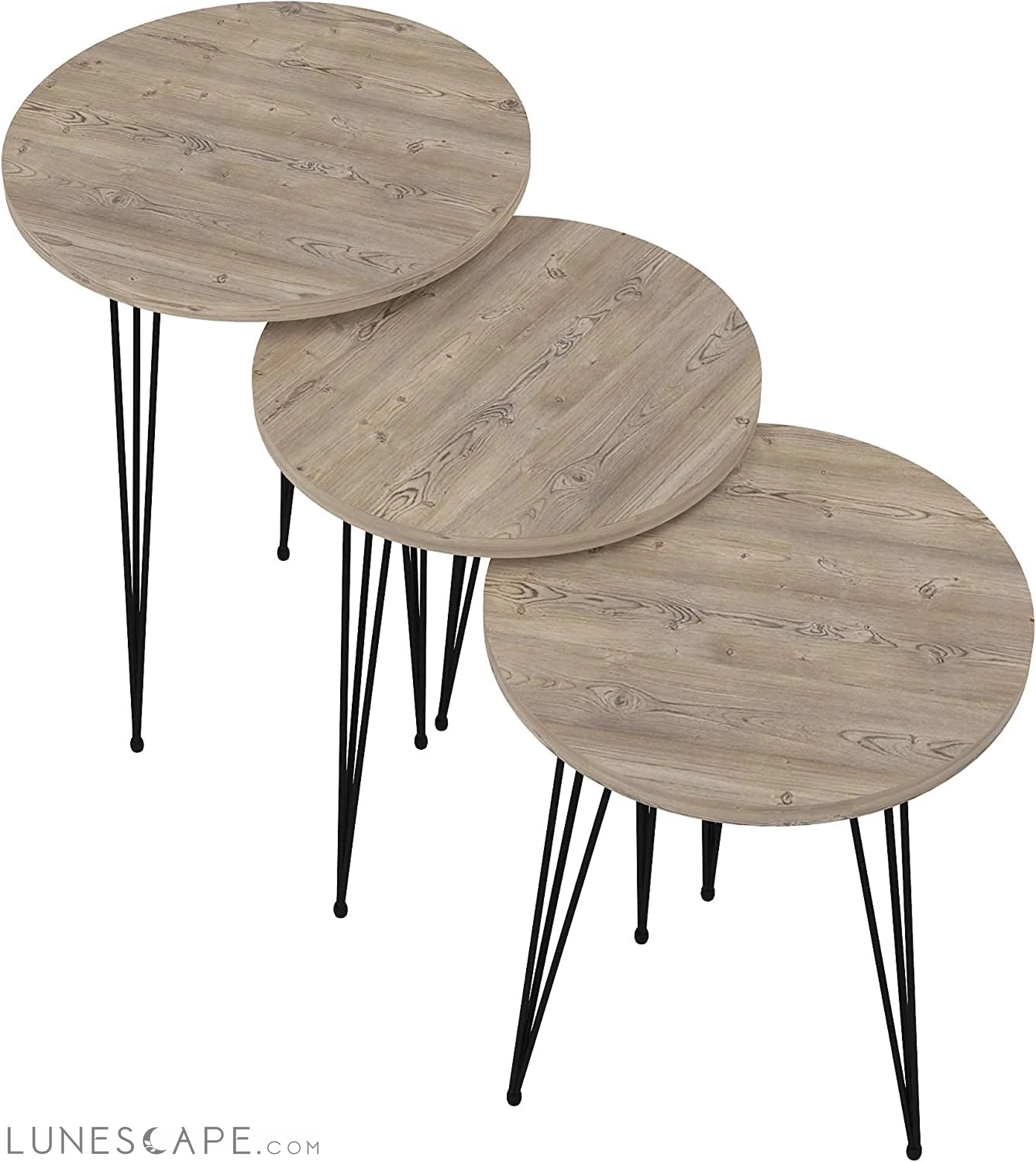 Grey Pine Wood Nesting End Tables Set of 3 LUNESCAPE