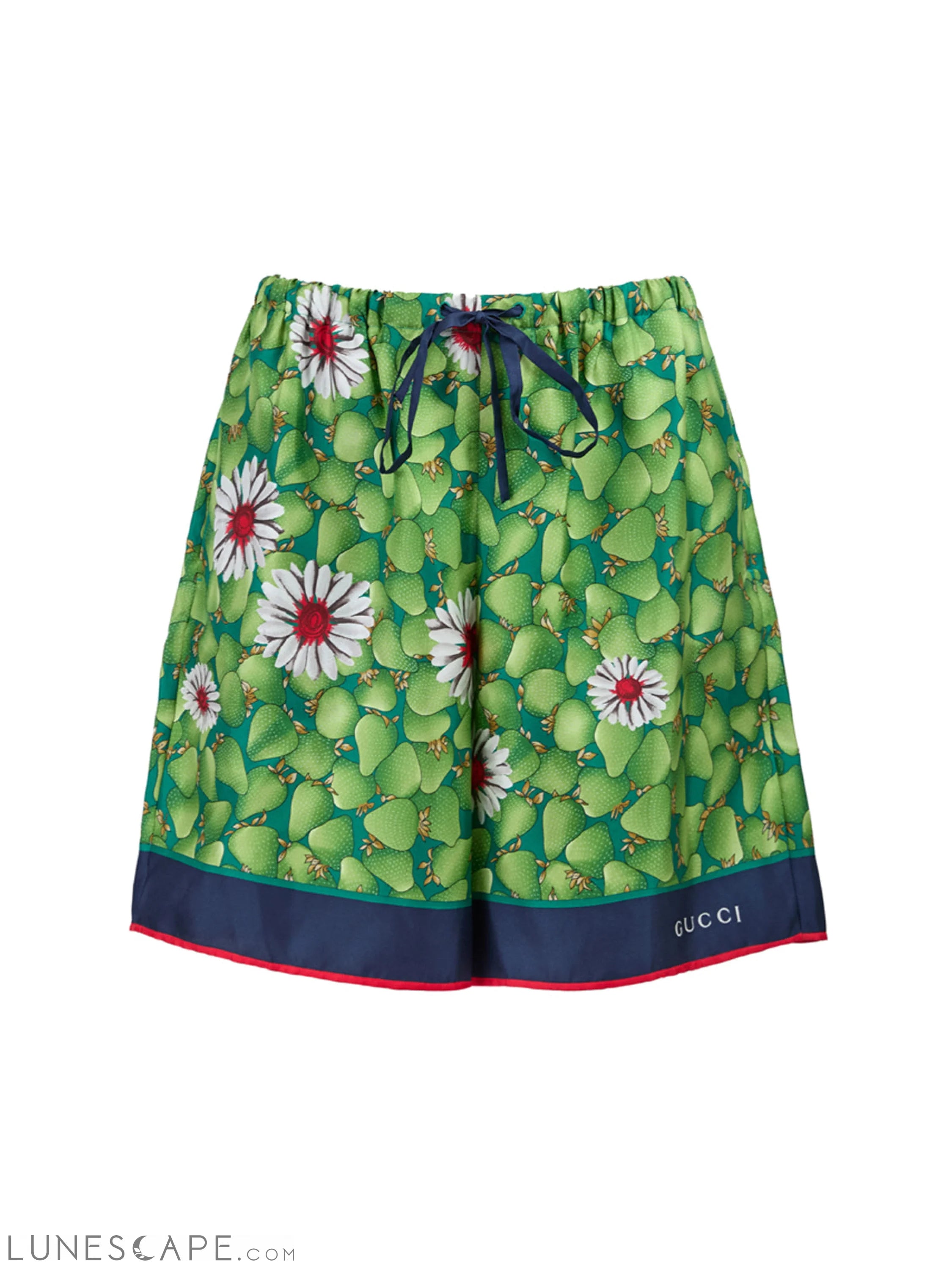 Gucci Green Flower Printed Silk Shorts