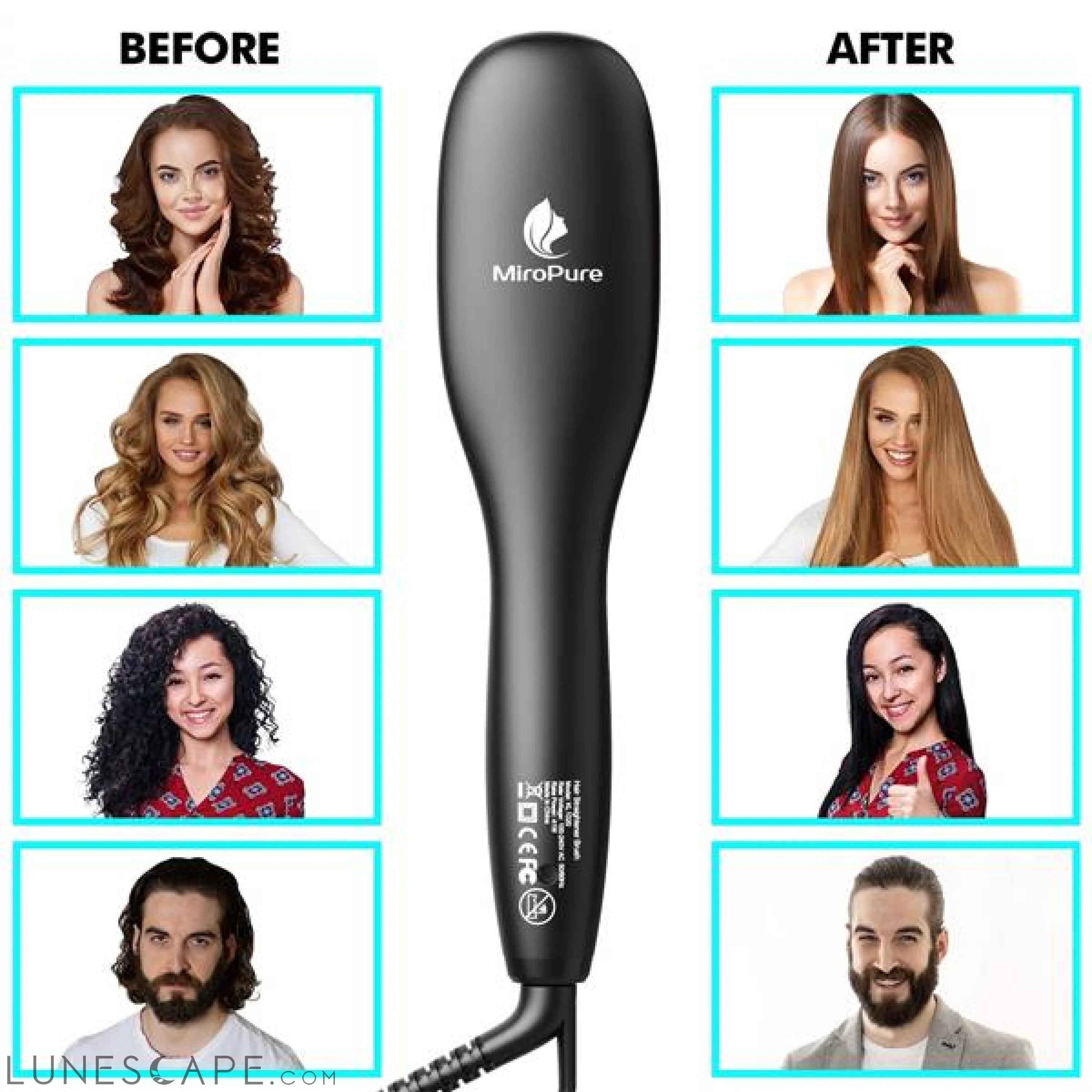 Hair Straightener Brush with Ionic Generator30s Fast Even Heating LUNESCAPE