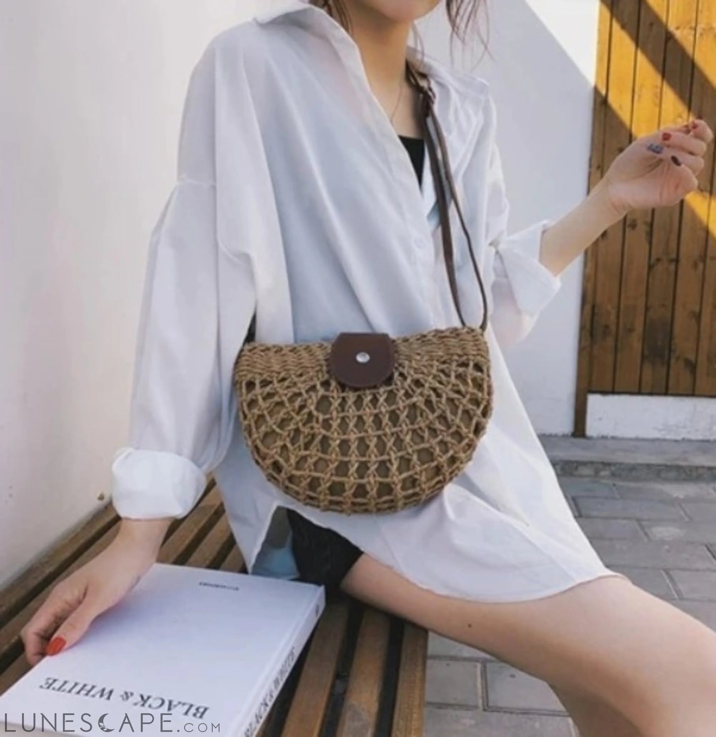 Half Moon Straw Crossbody Bag LUNESCAPE