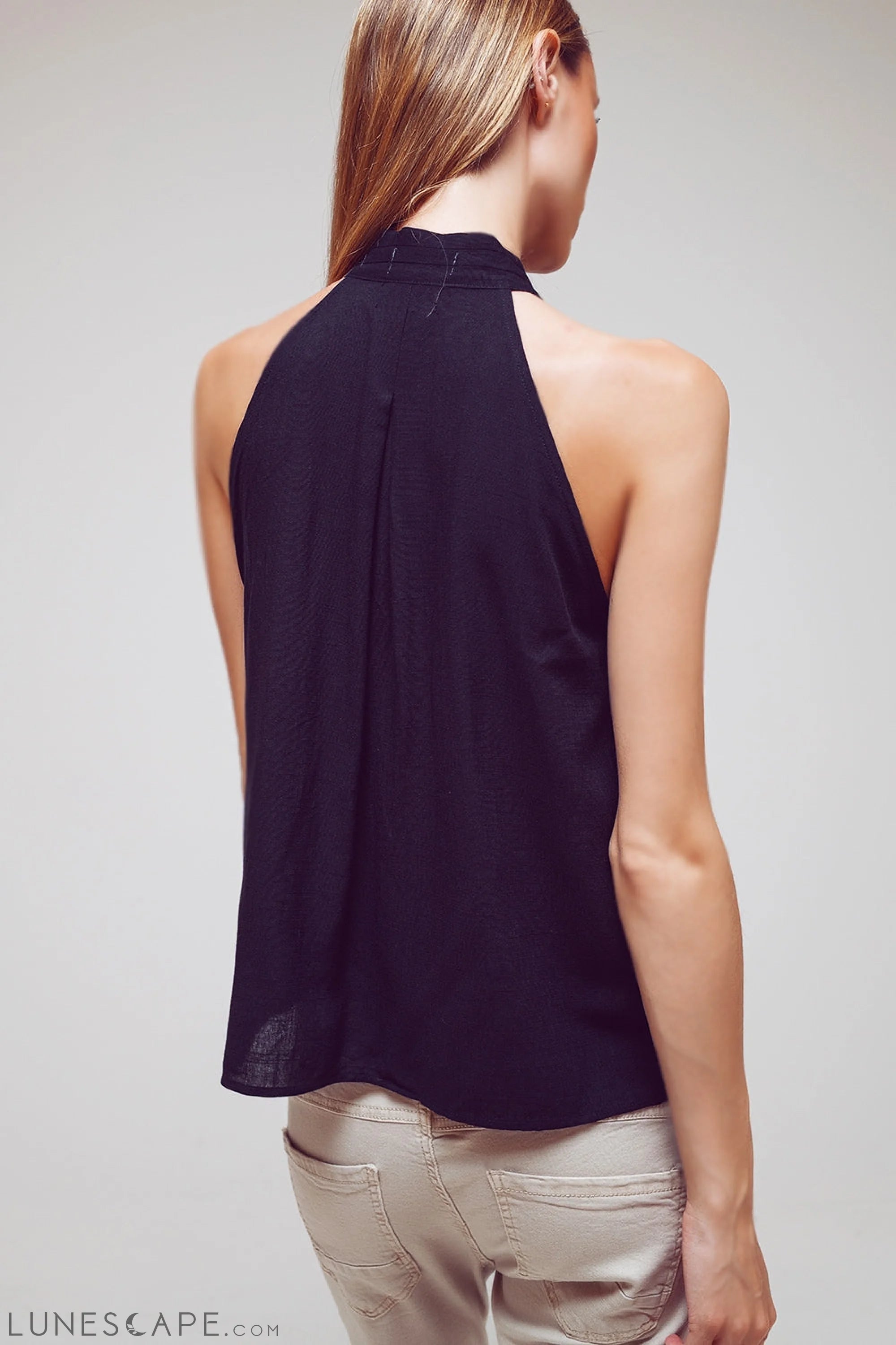 Halter Top With Tie Neck in Black LUNESCAPE